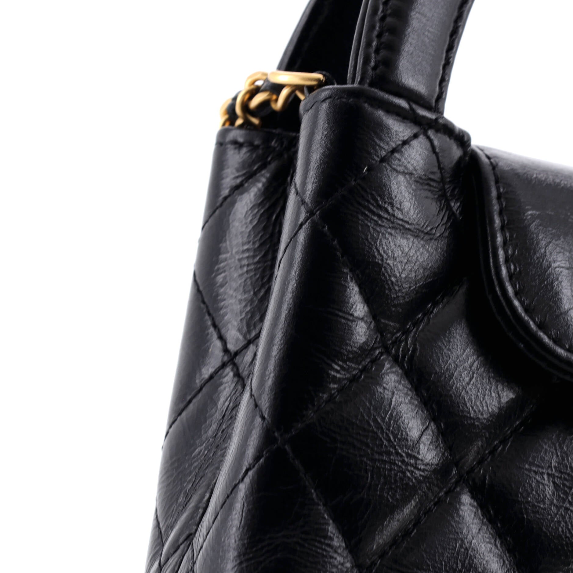 Kelly Top Handle Shopping Bag Quilted Shiny Aged Calfskin Nano