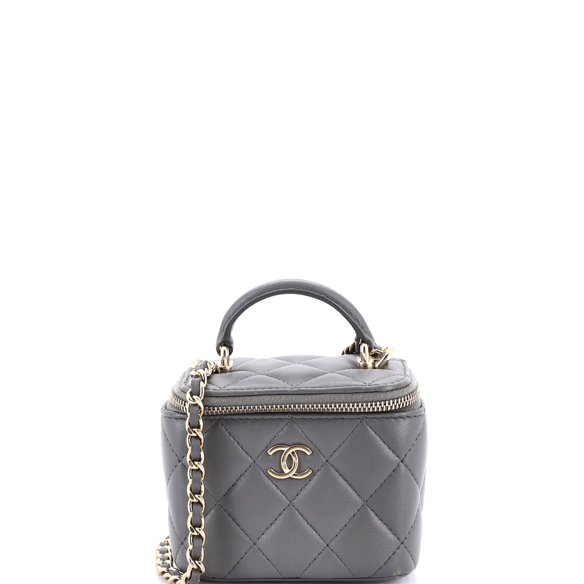 Classic Top Handle Vanity Case with Chain Quilted Lambskin Mini
