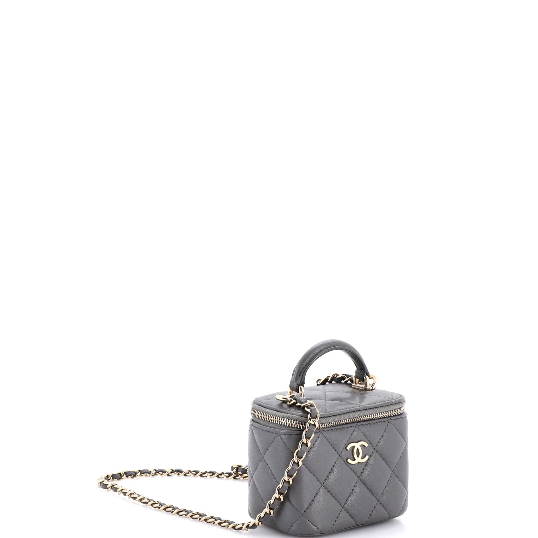 Classic Top Handle Vanity Case with Chain Quilted Lambskin Mini