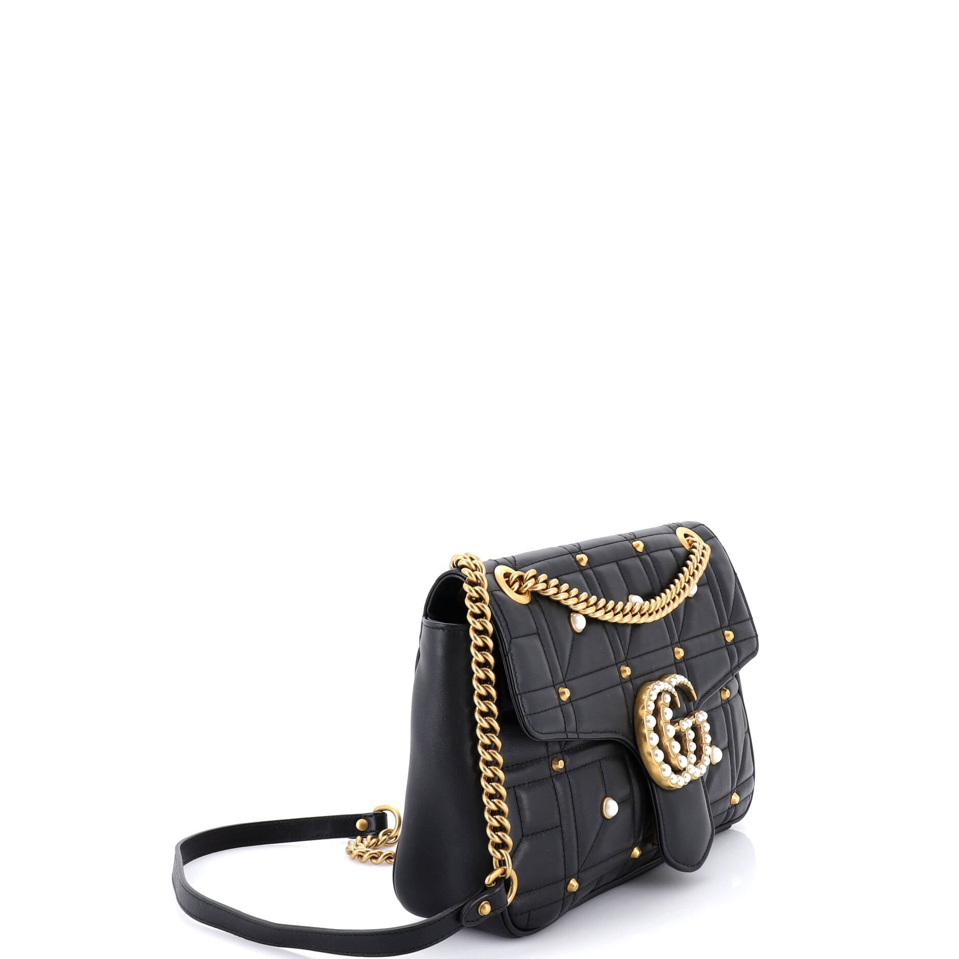 Pearly GG Marmont Flap Bag Embellished Matelasse Leather Medium