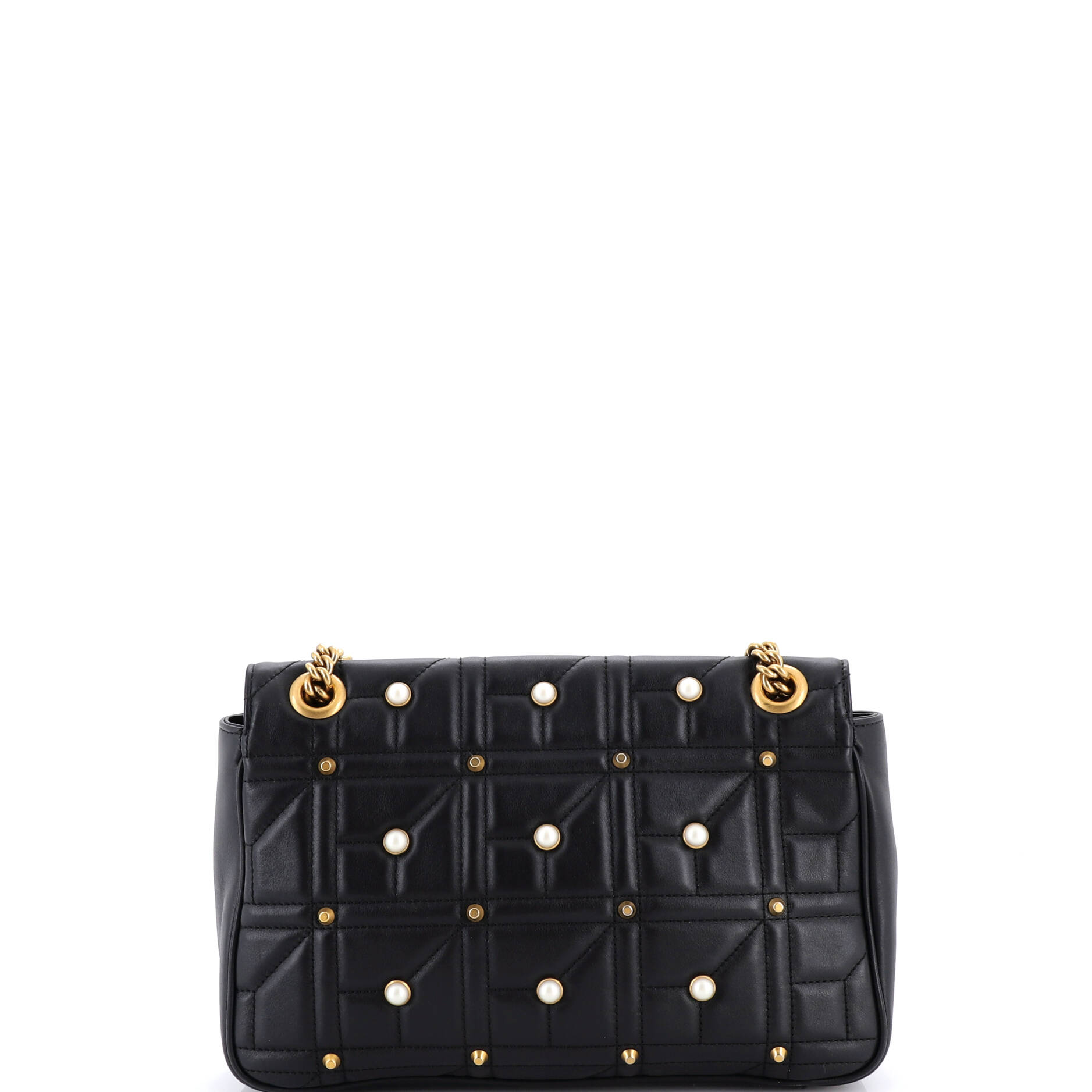 Pearly GG Marmont Flap Bag Embellished Matelasse Leather Medium
