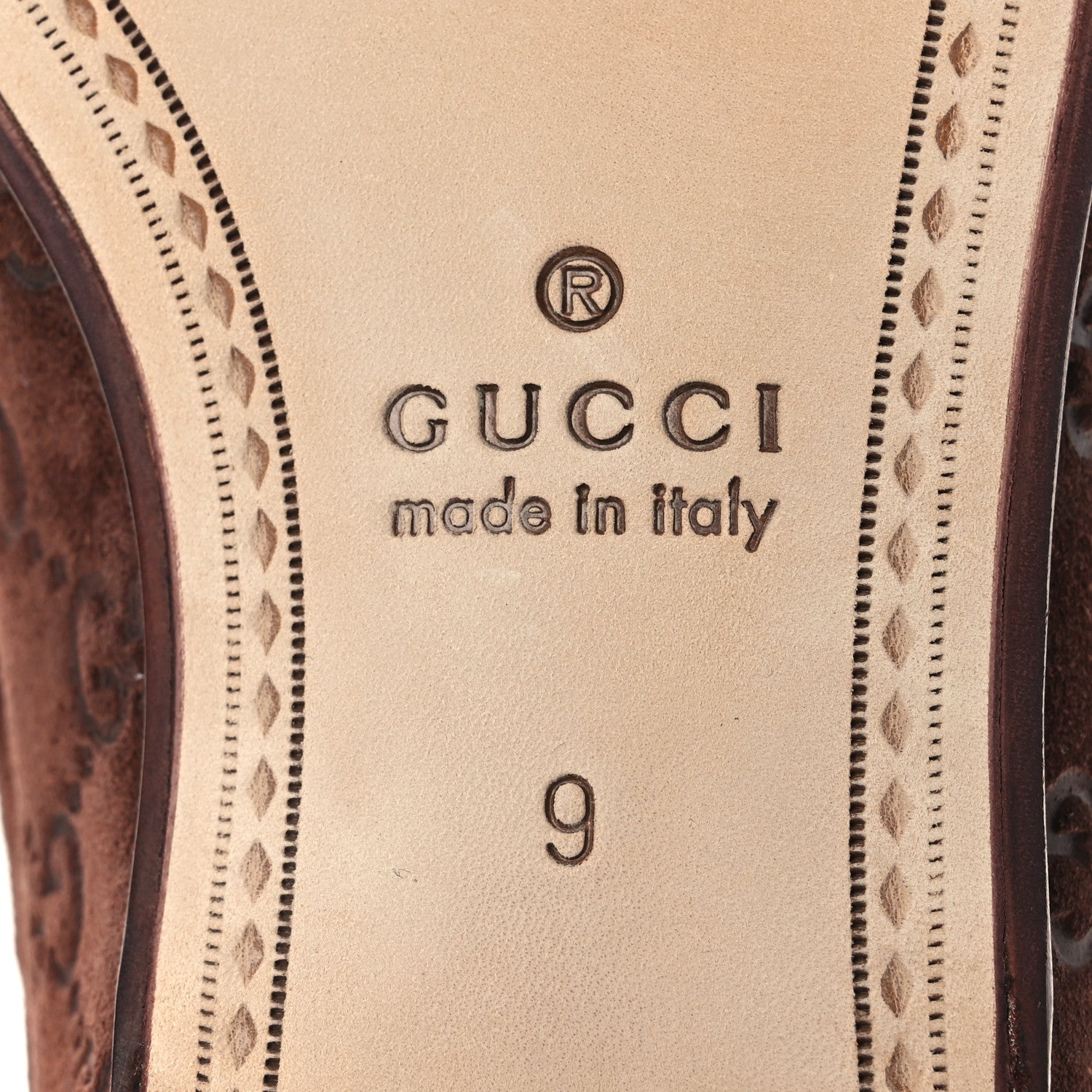 Suede GG Monogram Horsebit Mens Loafers 9 Brown