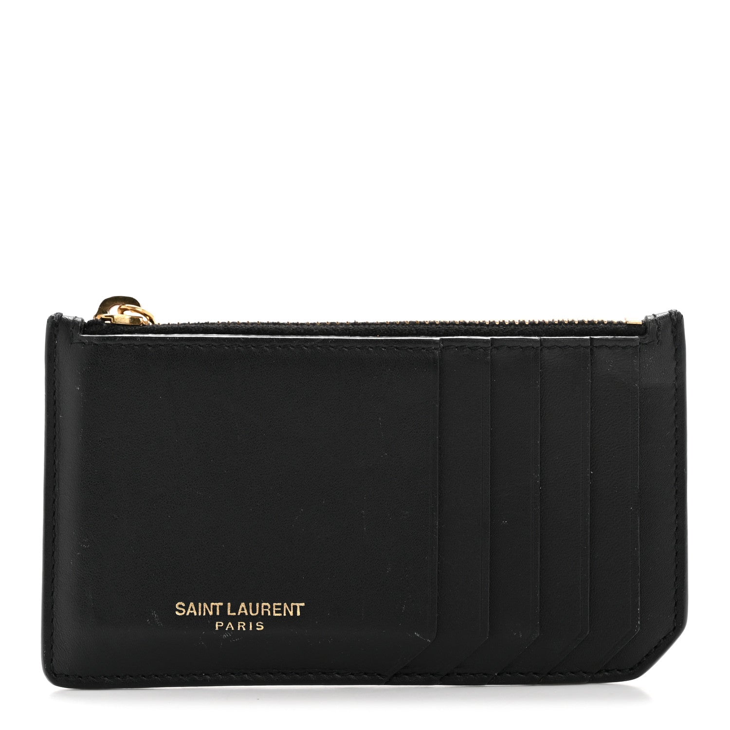 Calfskin 5 Fragments Zip Pouch Card Holder Black