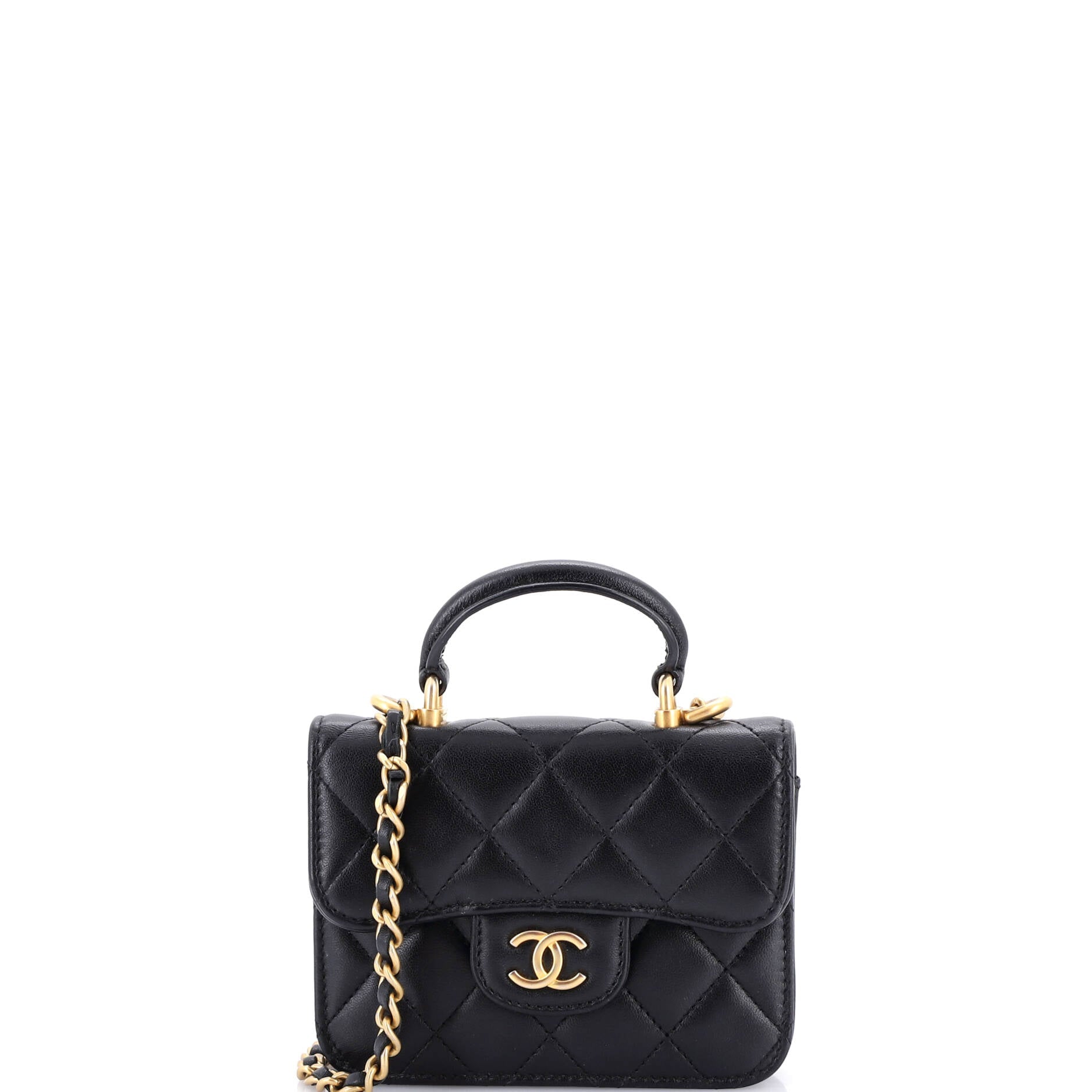 Top Handle Flap Coin Purse with Chain Quilted Lambskin
