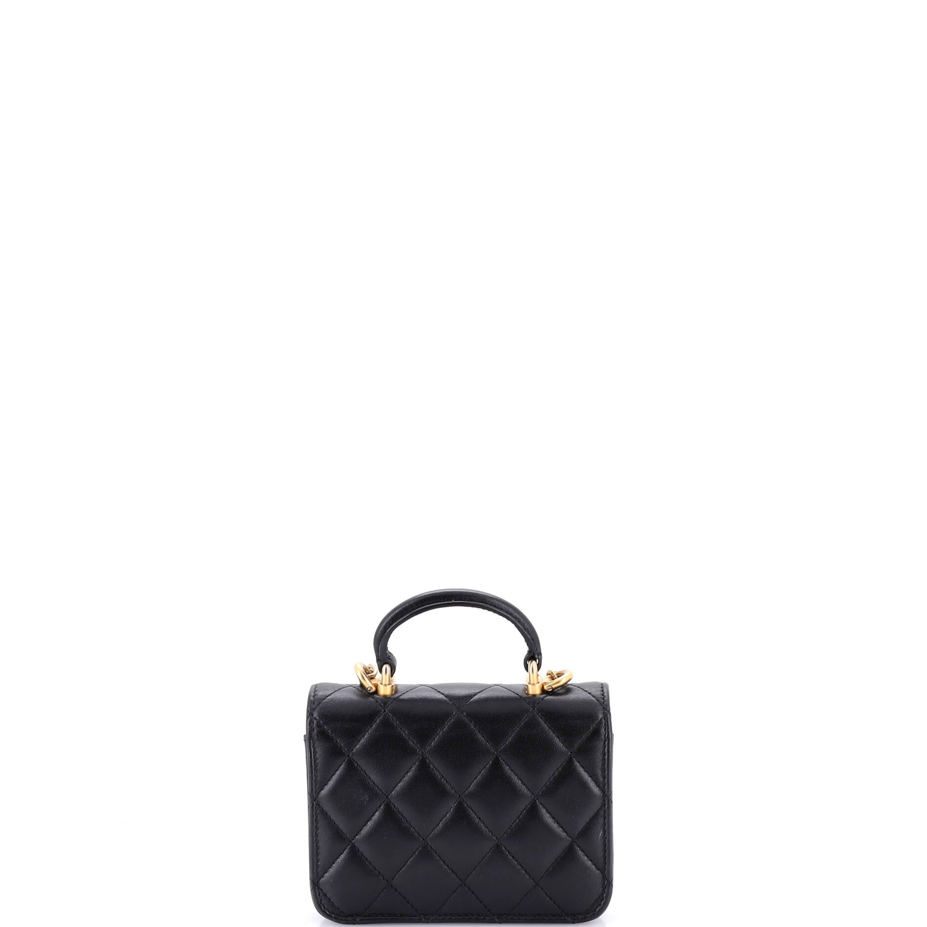 Top Handle Flap Coin Purse with Chain Quilted Lambskin