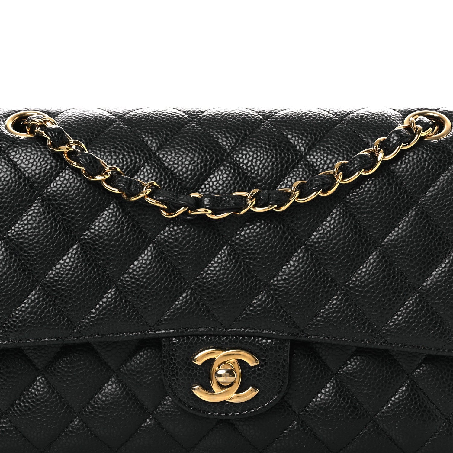Caviar Quilted Medium Double Flap Black