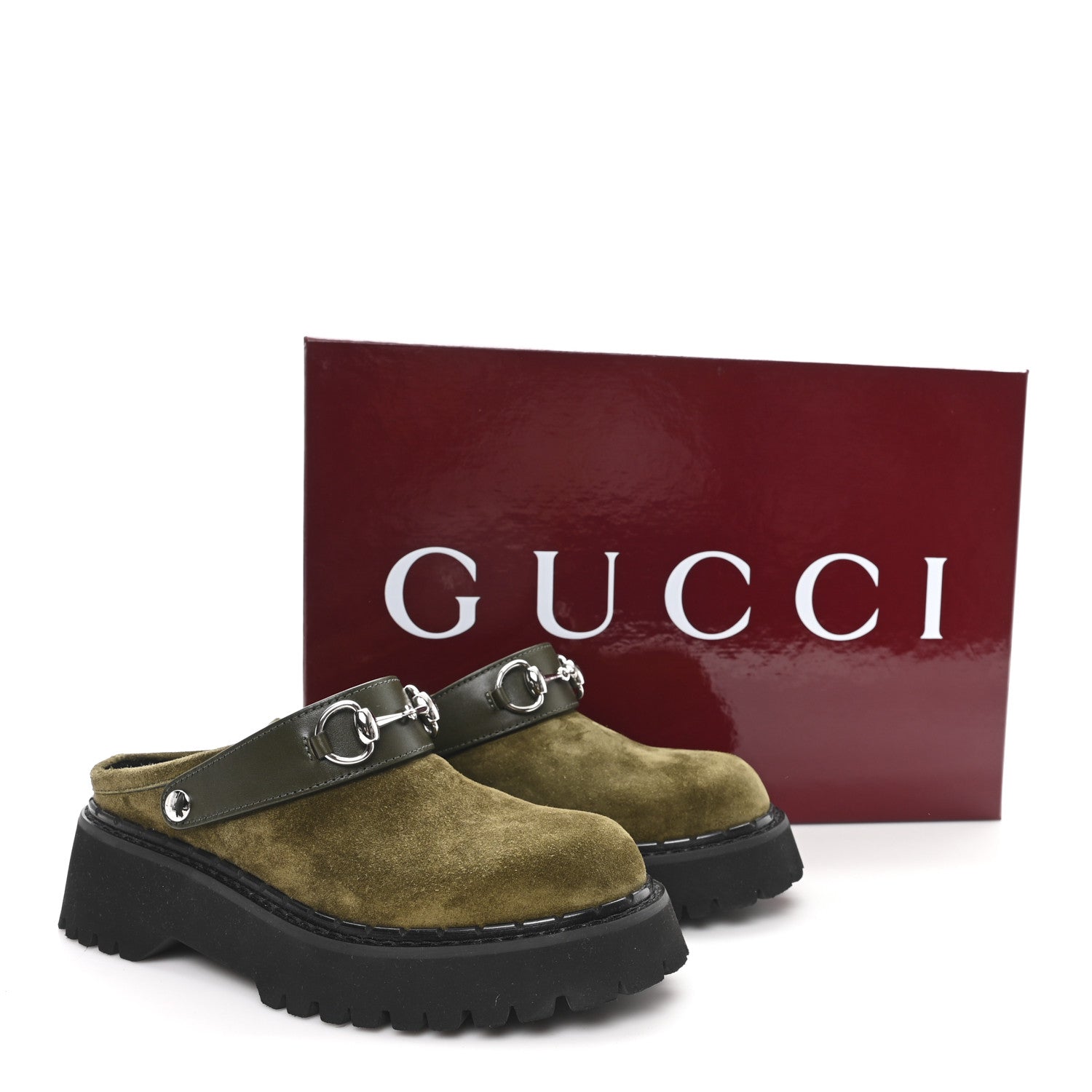 Suede Womens Horsebit Platform Mules 36 Dark Green
