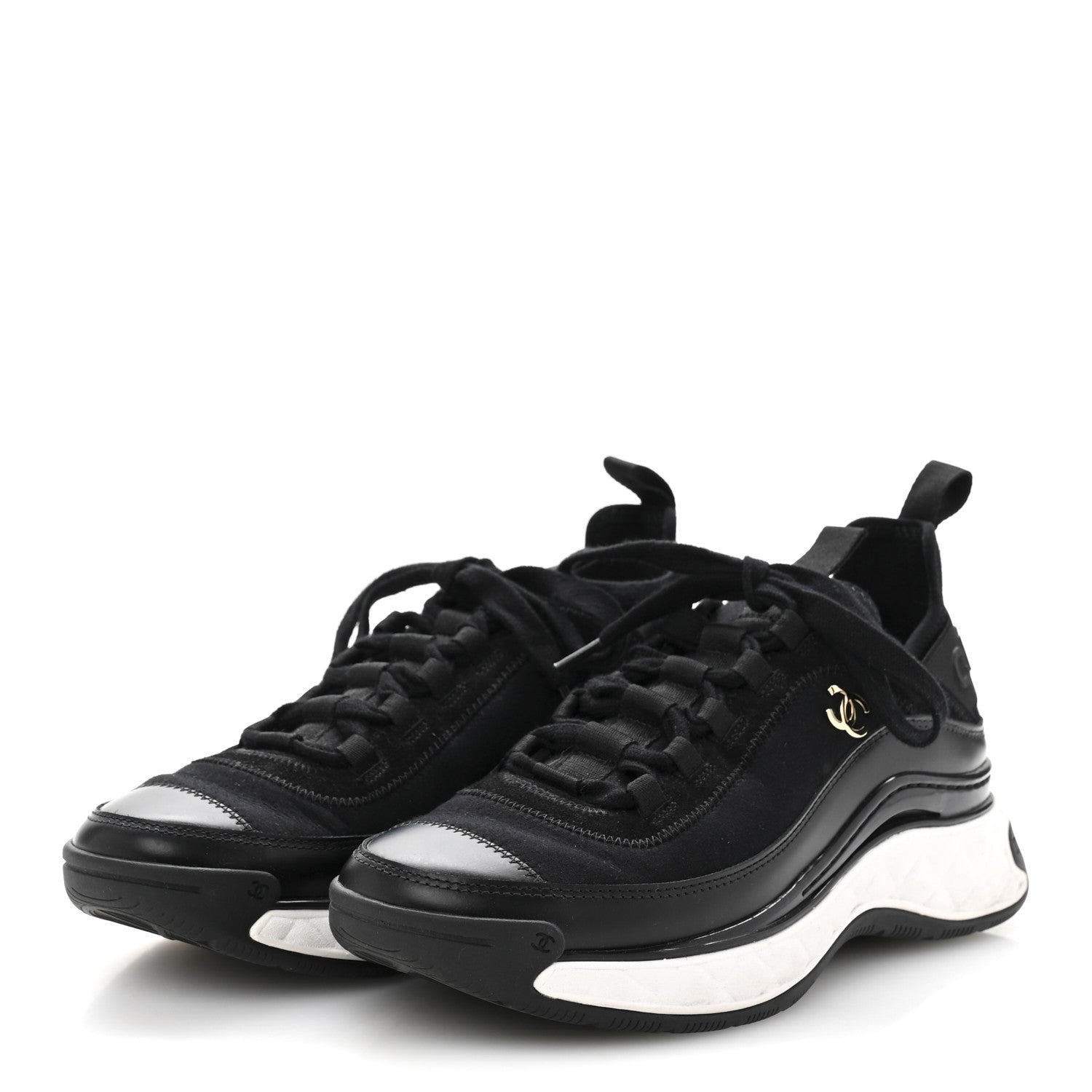 Velvet Calfskin Mixed Fibers CC Sneakers 38 Black