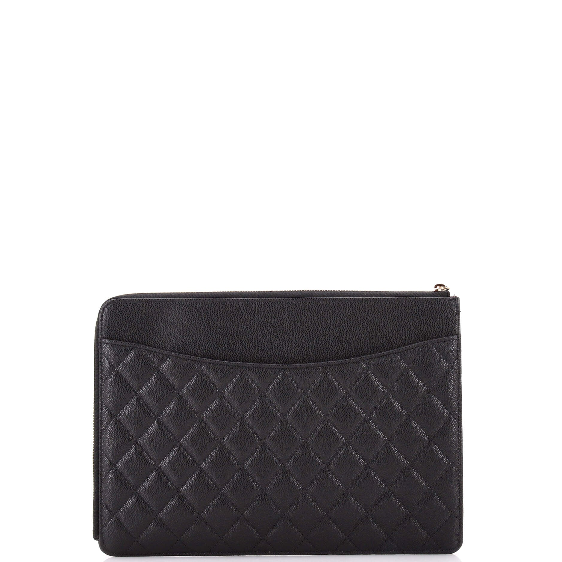 Flap Zip Clutch Quilted Caviar Large