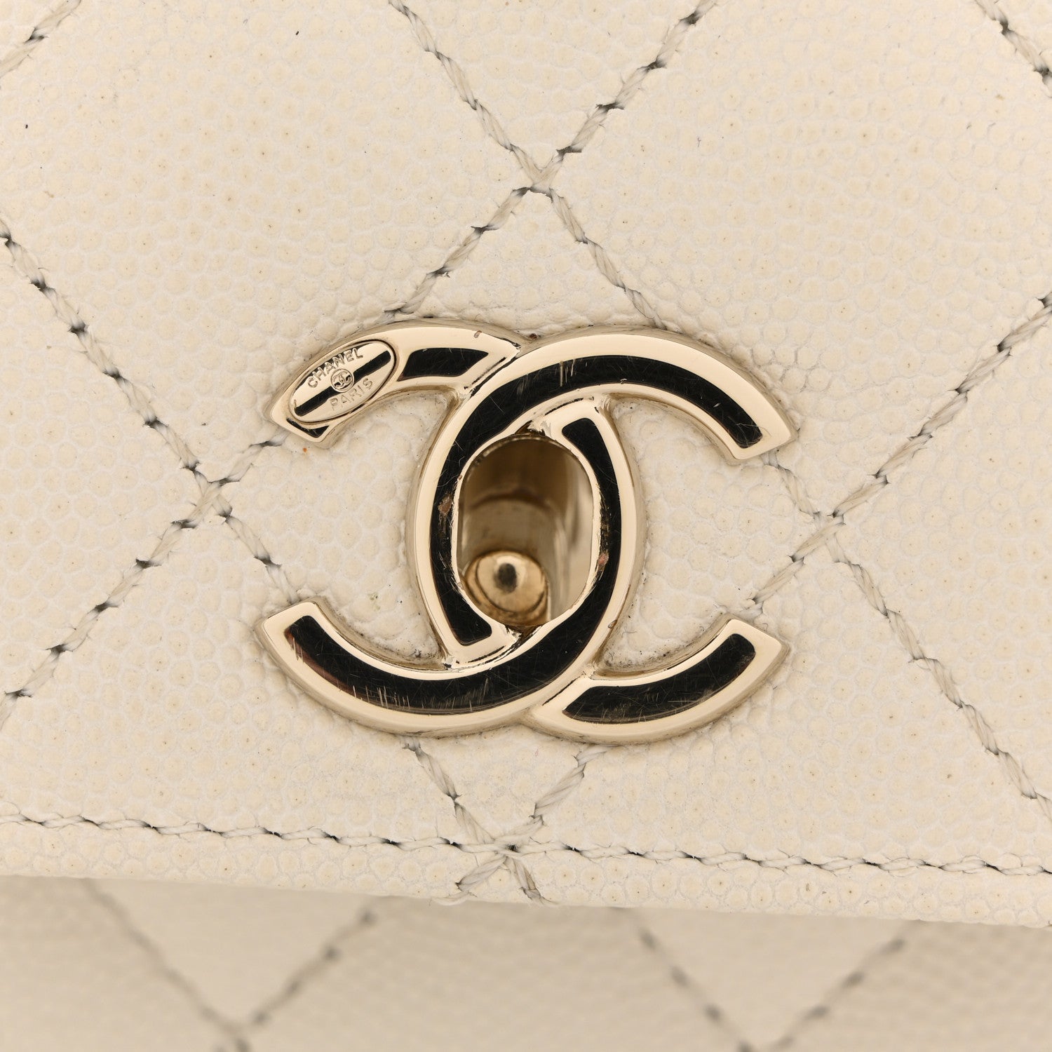Caviar Quilted Mini Coco Handle Flap White