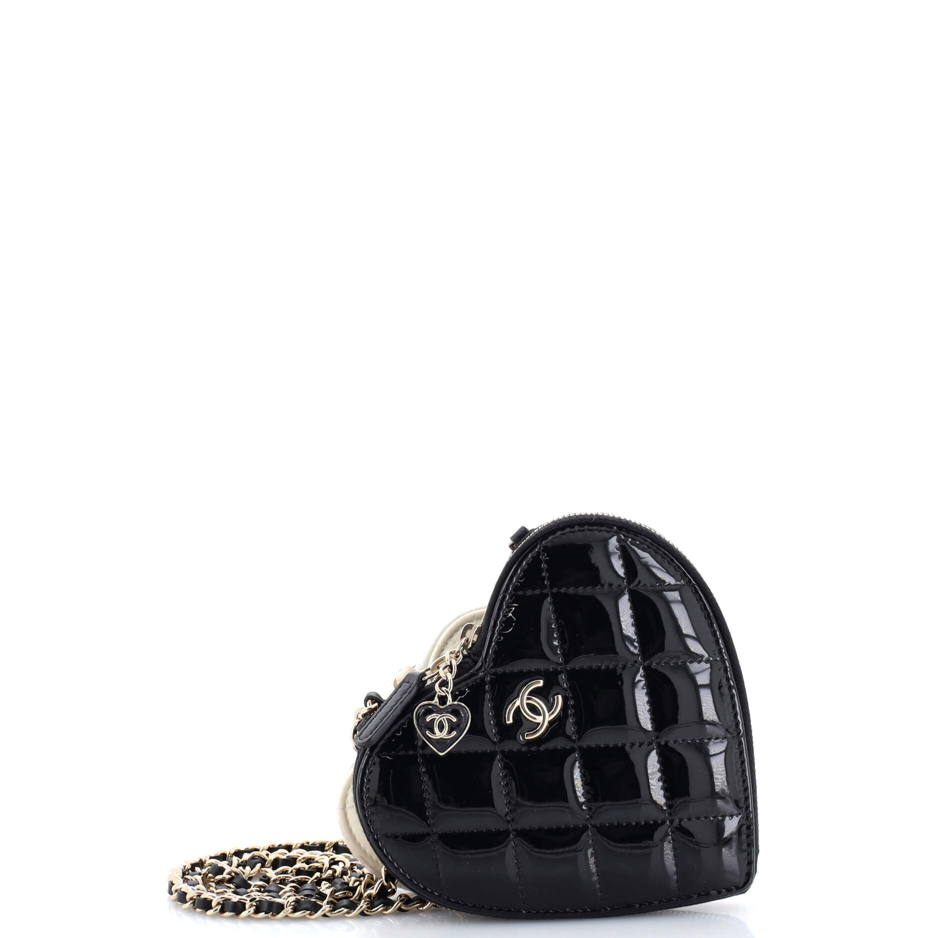 Double Heart Clutch with Chain Quilted Patent