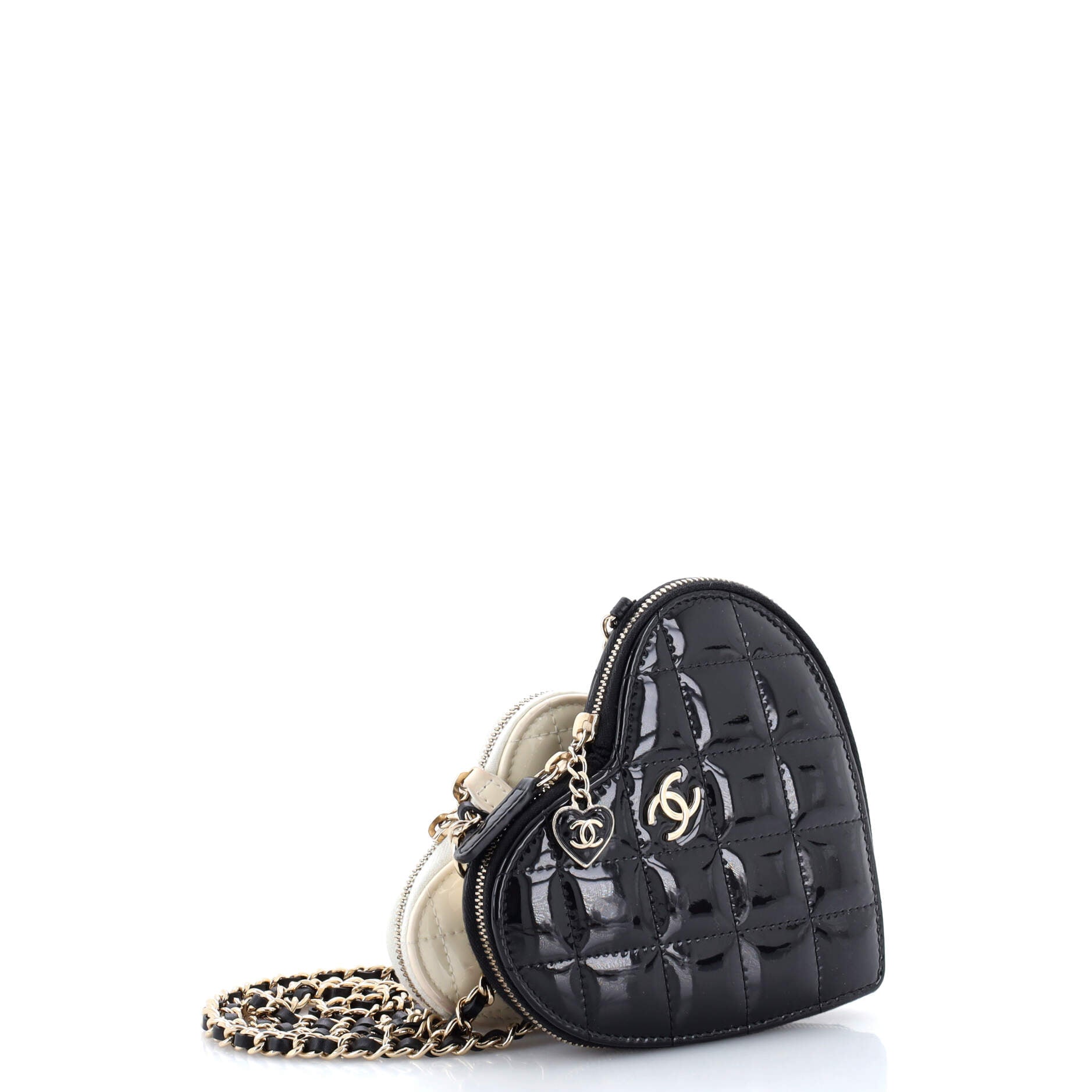 Double Heart Clutch with Chain Quilted Patent