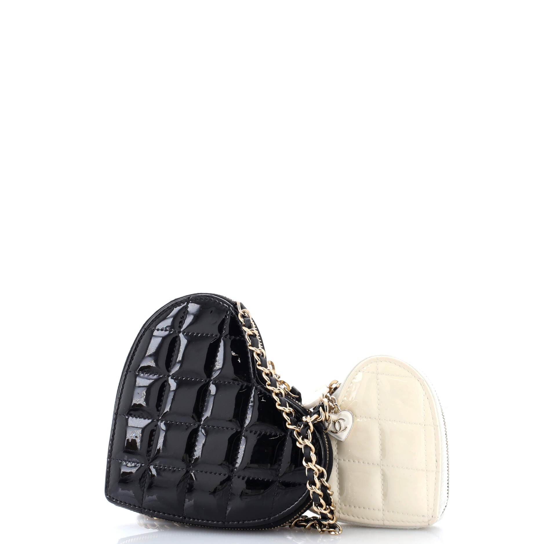 Double Heart Clutch with Chain Quilted Patent