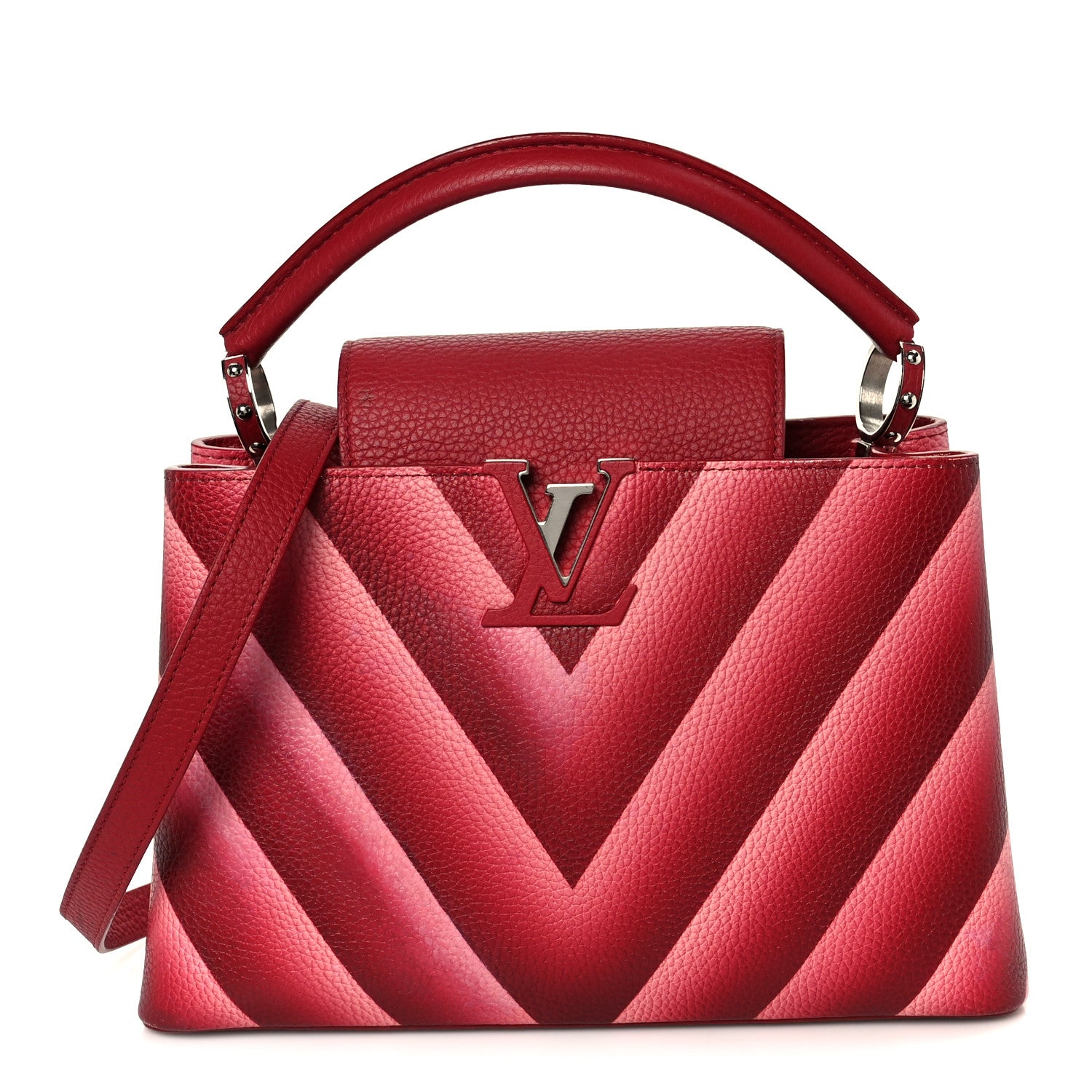 Taurillon Chevron Capucines PM Cherry