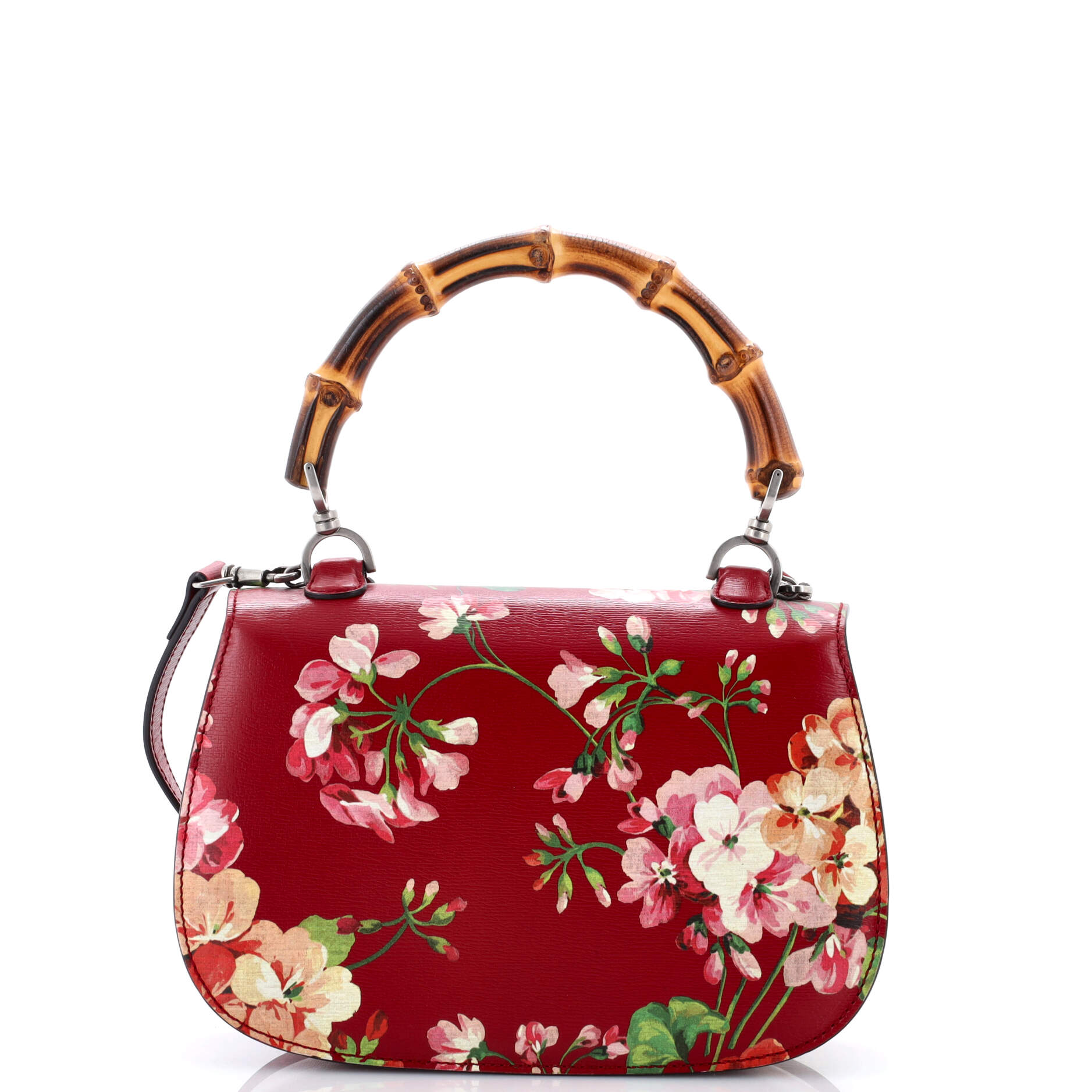 Bamboo Top Handle Bag Blooms Print Leather Small