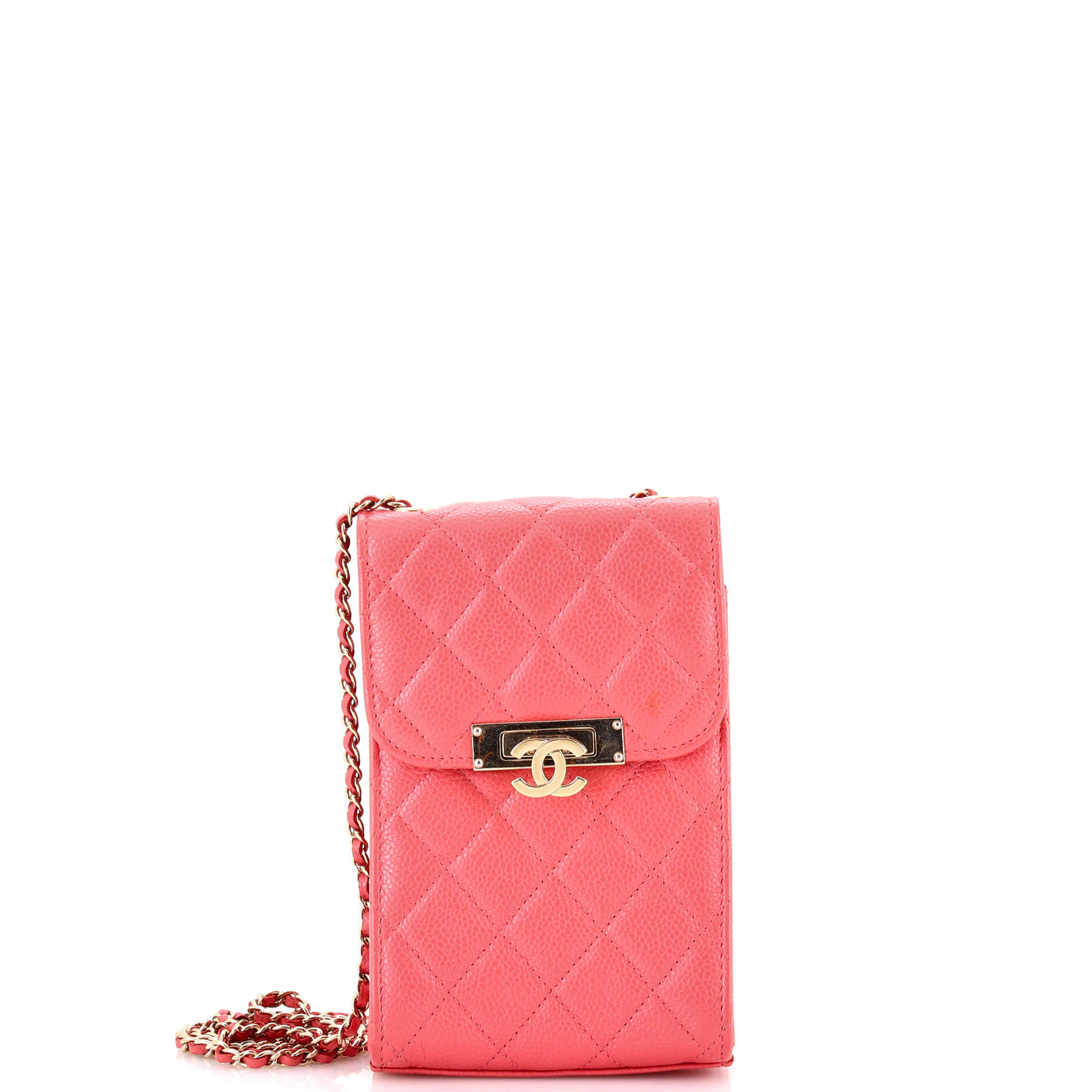 Golden Class Phone Holder Crossbody Bag Quilted Caviar