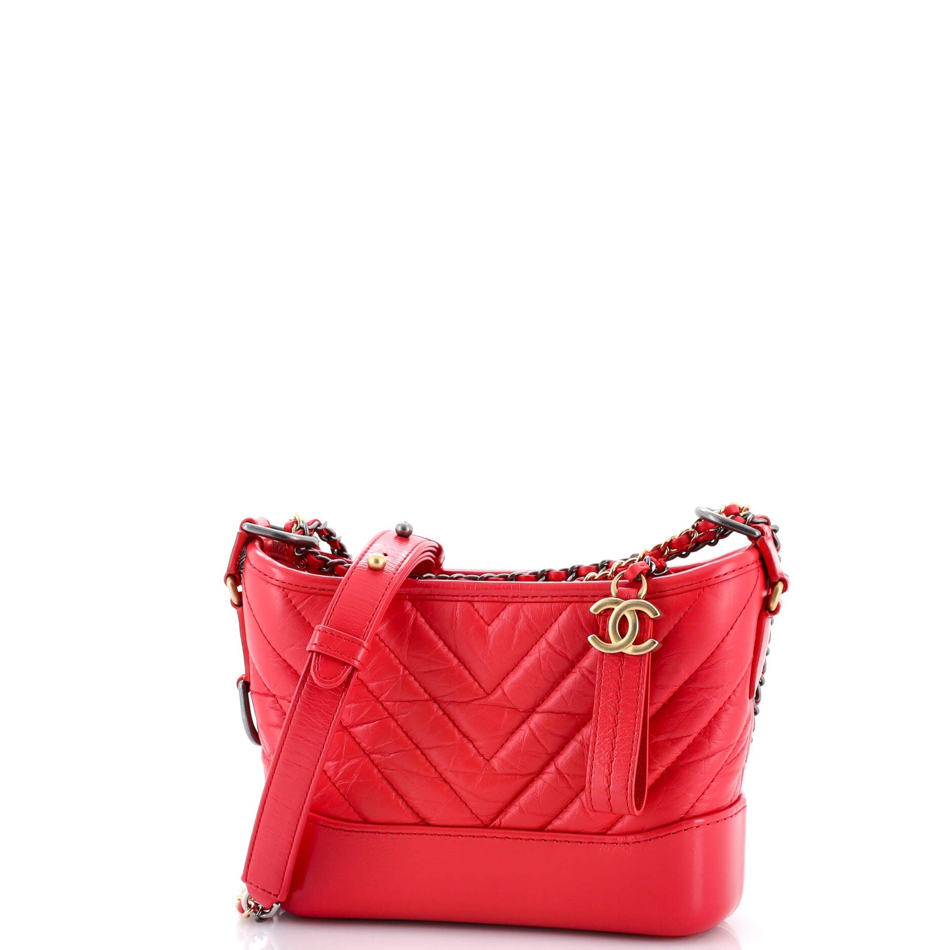 Gabrielle Hobo Chevron Aged Calfskin Small