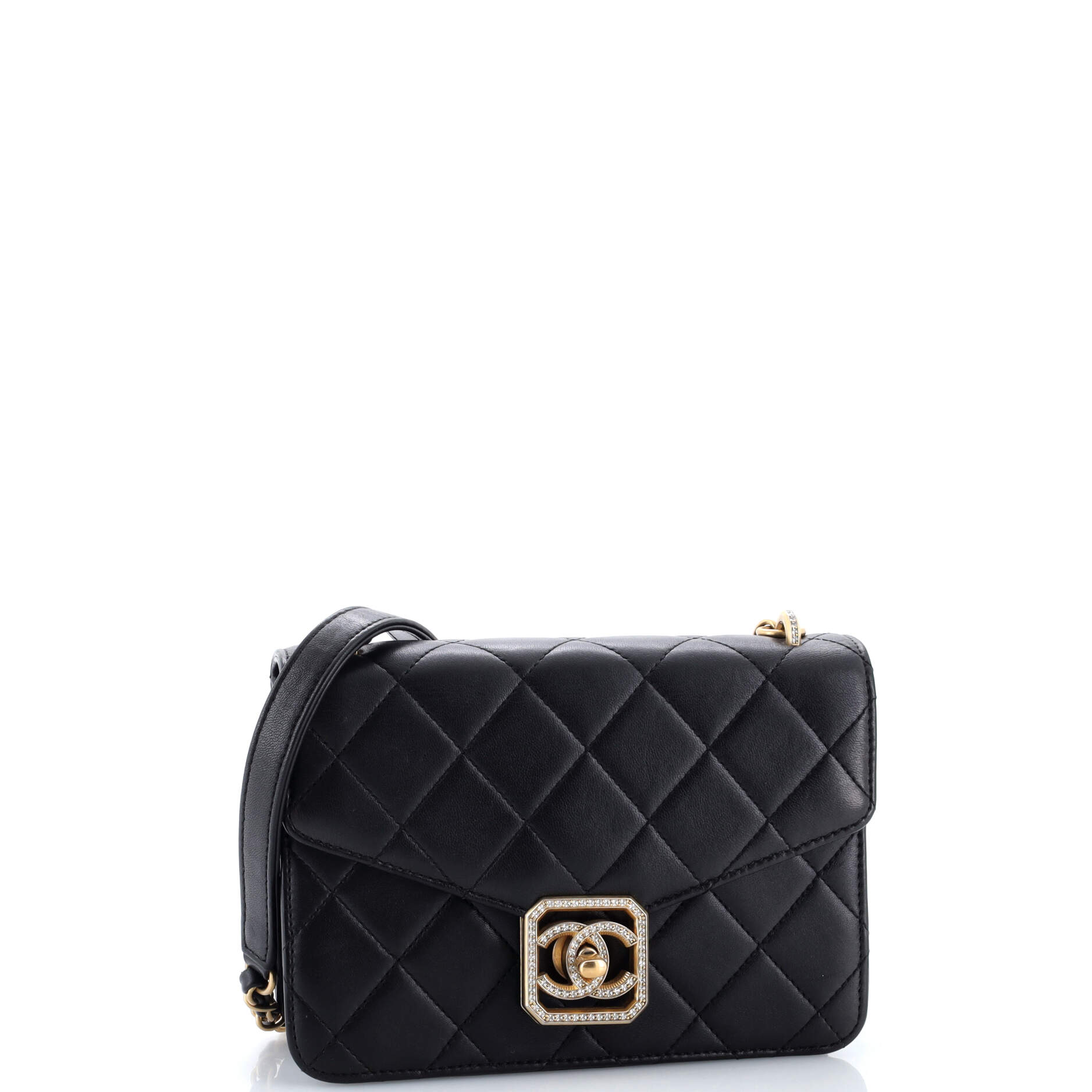 Crystal Geometric Frame CC Flap Bag Quilted Calfskin Mini