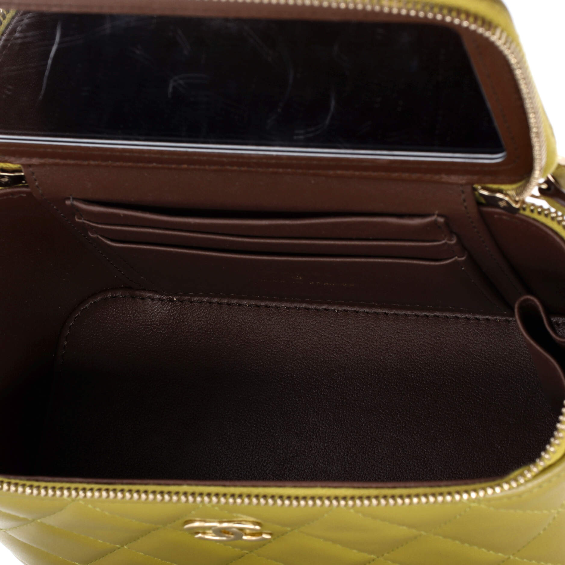 Classic Top Handle Vanity Case with Chain Quilted Lambskin Small