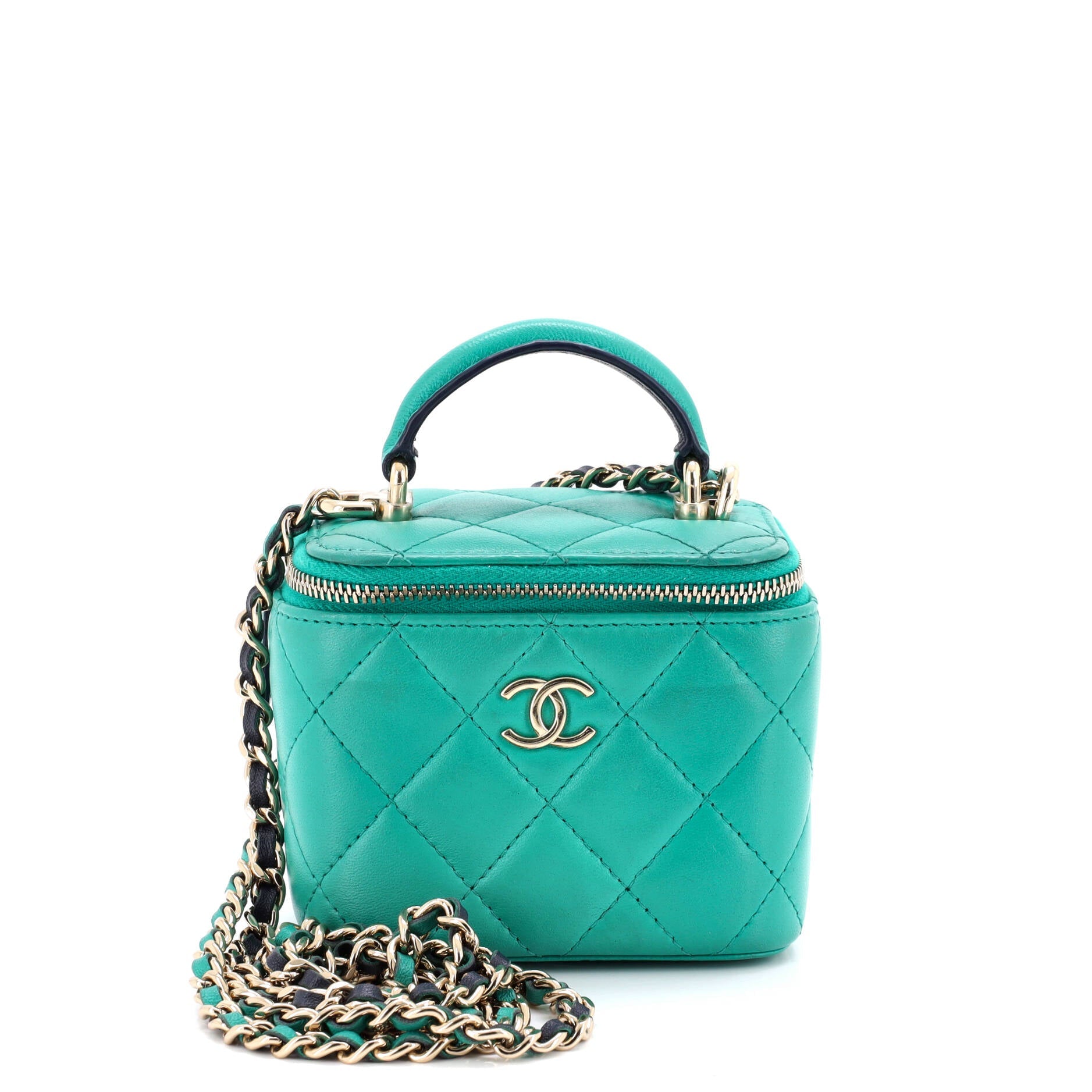 Classic Top Handle Vanity Case with Chain Quilted Lambskin Mini