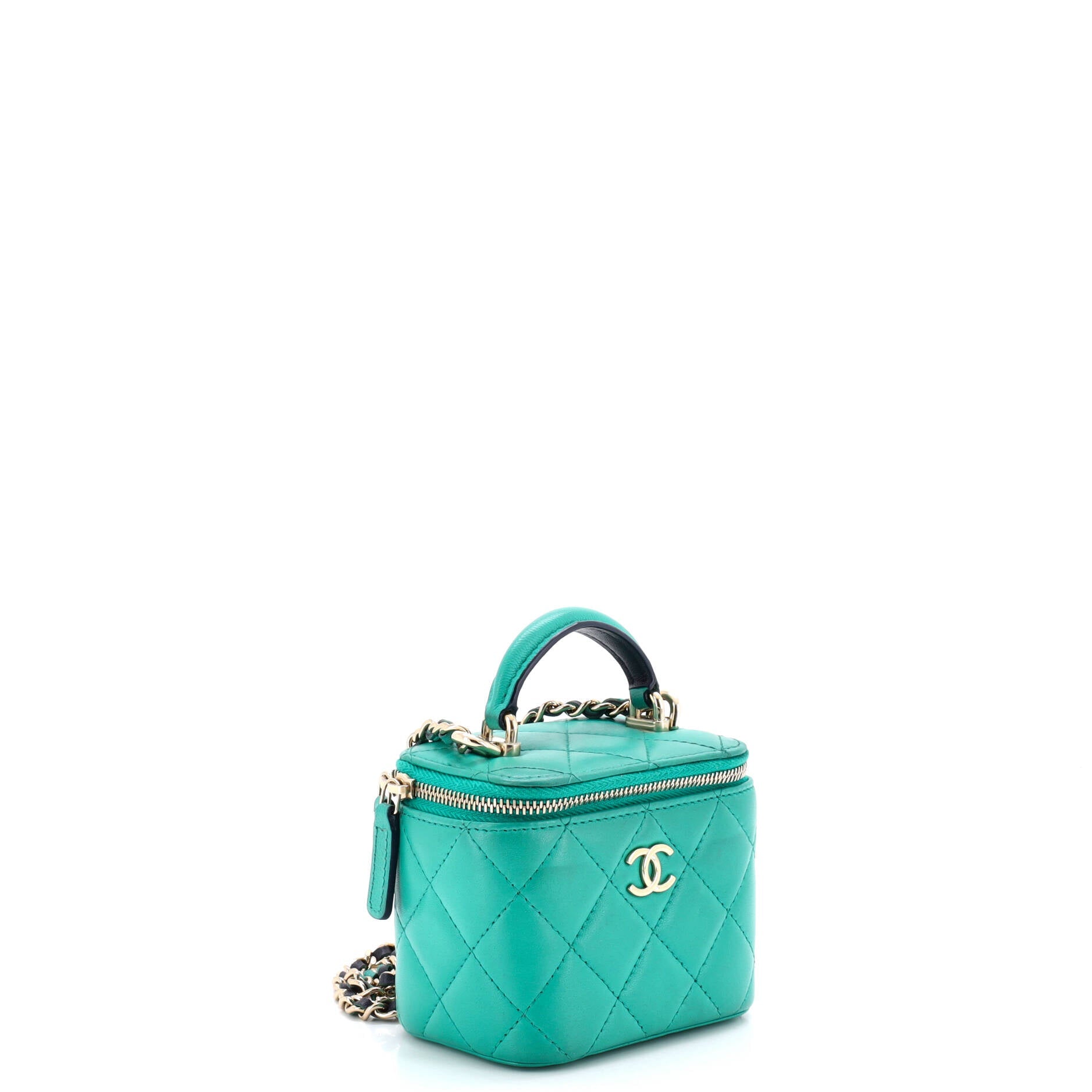 Classic Top Handle Vanity Case with Chain Quilted Lambskin Mini