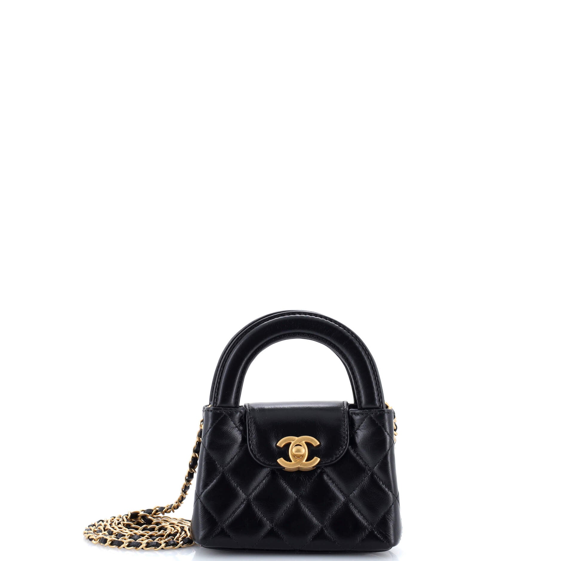 Kelly Top Handle Shopping Bag Quilted Shiny Aged Calfskin Nano