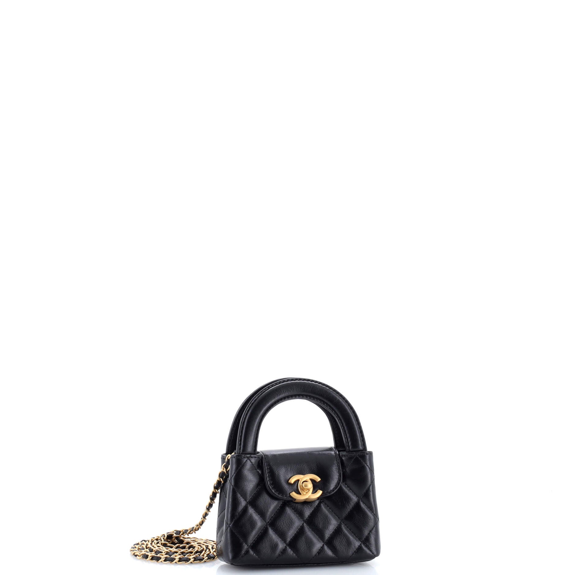 Kelly Top Handle Shopping Bag Quilted Shiny Aged Calfskin Nano