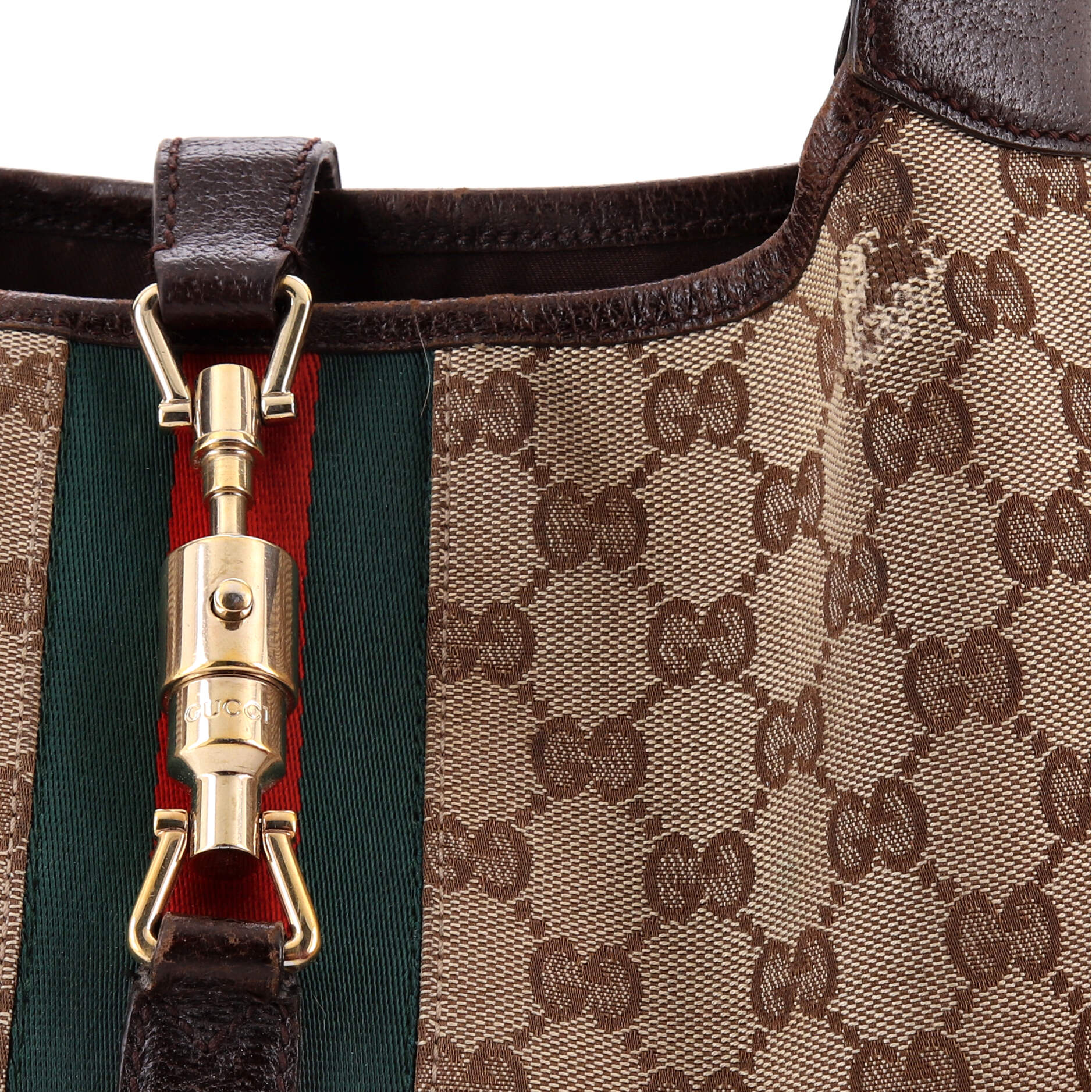 Jackie Original Web Shoulder Bag Leather and GG Canvas Medium