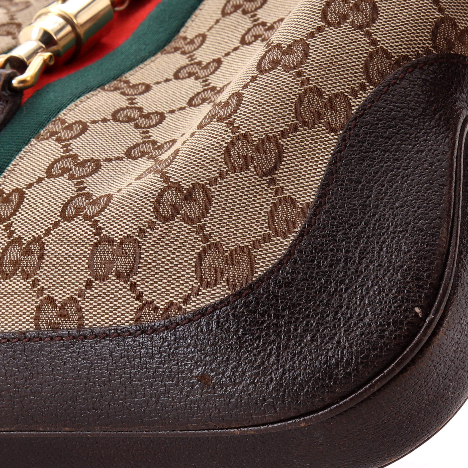Jackie Original Web Shoulder Bag Leather and GG Canvas Medium