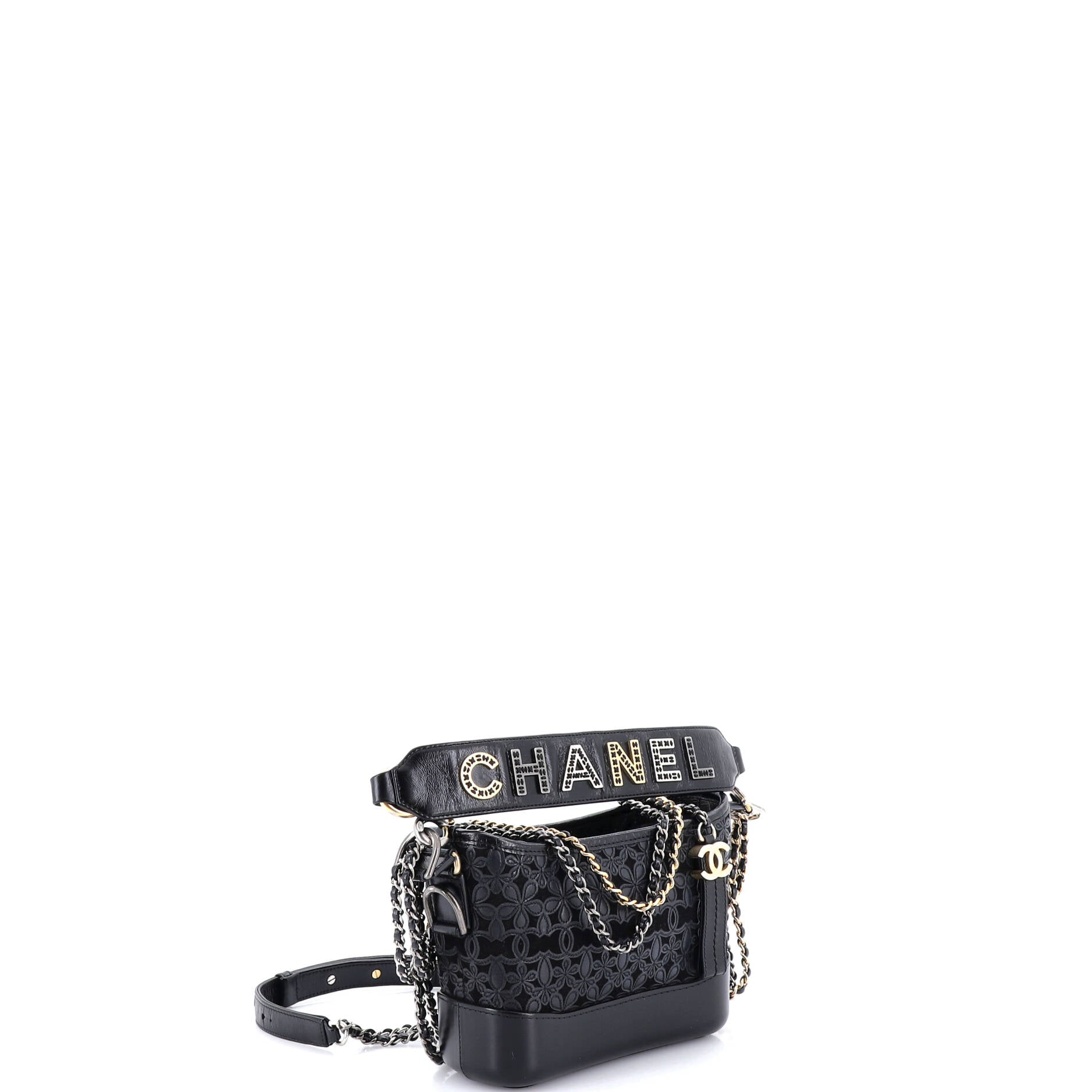 Gabrielle Hobo with Logo Handle Laser Cut Calfskin and Wool Felt Small