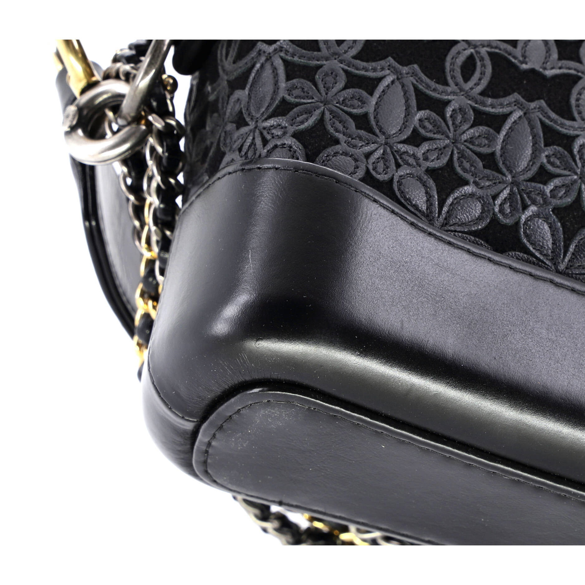Gabrielle Hobo with Logo Handle Laser Cut Calfskin and Wool Felt Small