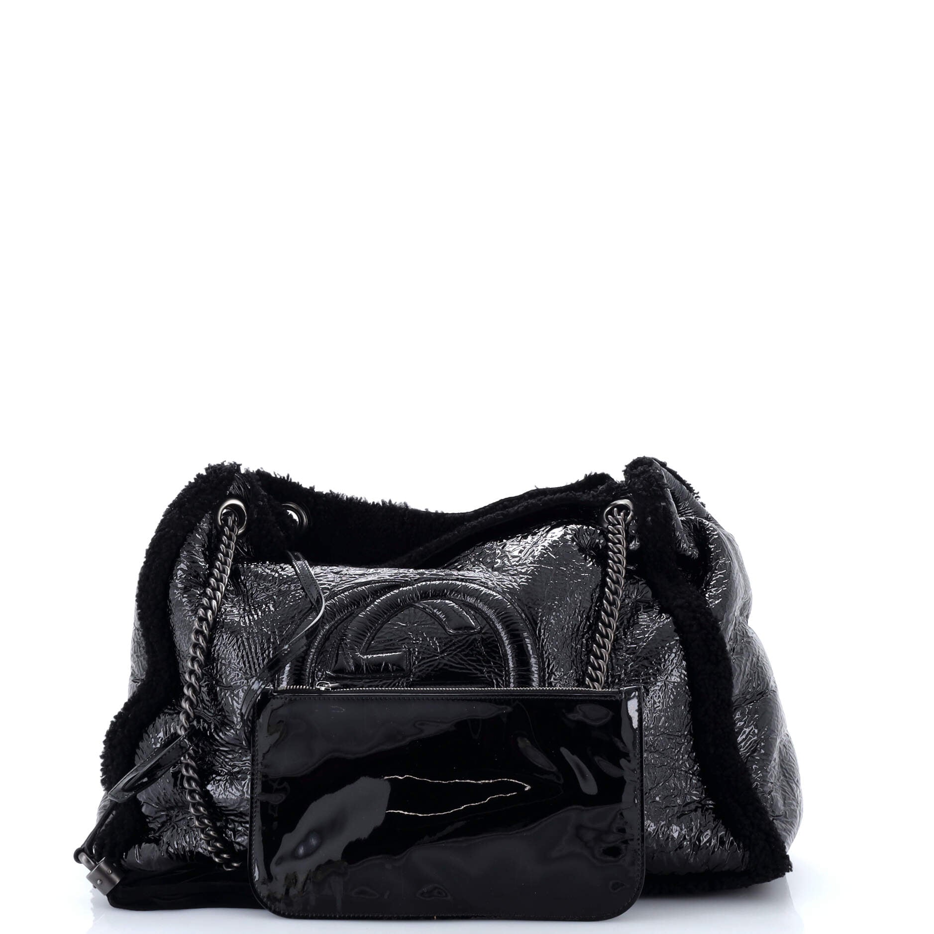 Soho Chain Strap Shoulder Bag Patent and Shearling Large