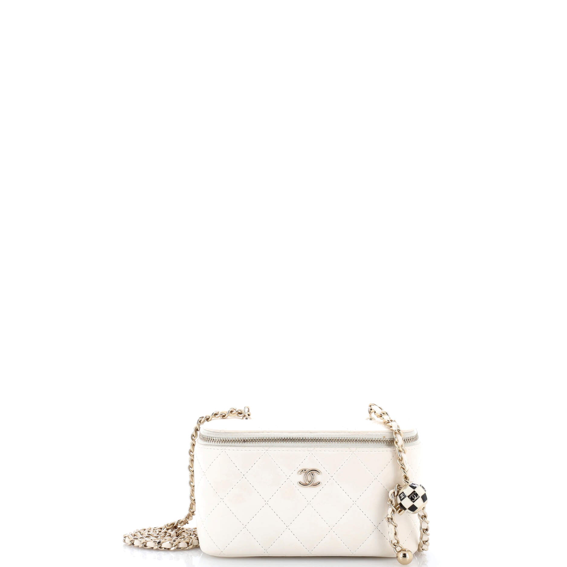 Pearl Crush Vanity Case with Chain Quilted Lambskin Small