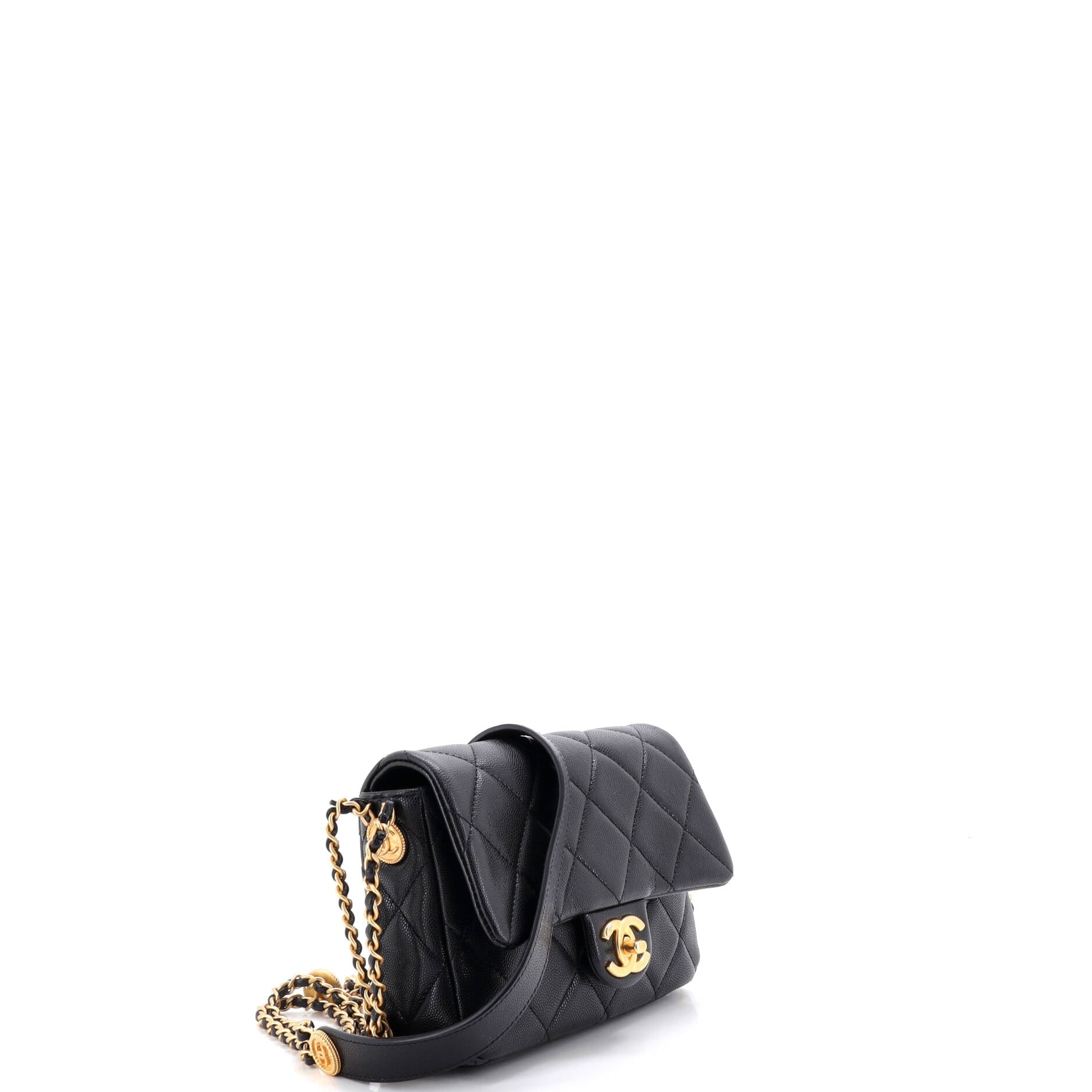 Twist Your Buttons Flap Bag Quilted Caviar Small