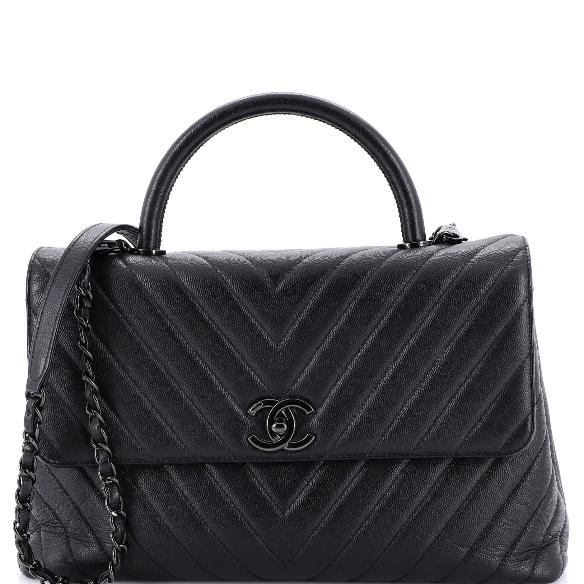 So Black Coco Top Handle Bag Chevron Caviar Medium