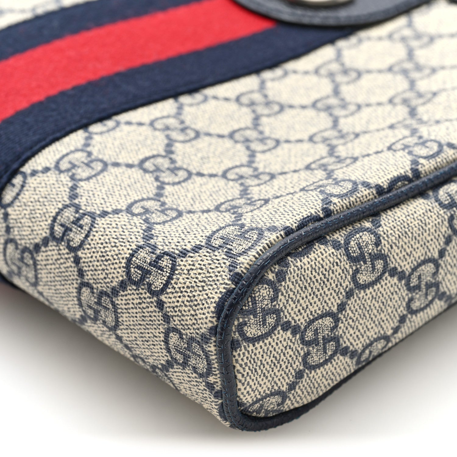 GG Supreme Monogram Textured Dollar Calfskin Web Small Ophidia Messenger Bag Beige Blue