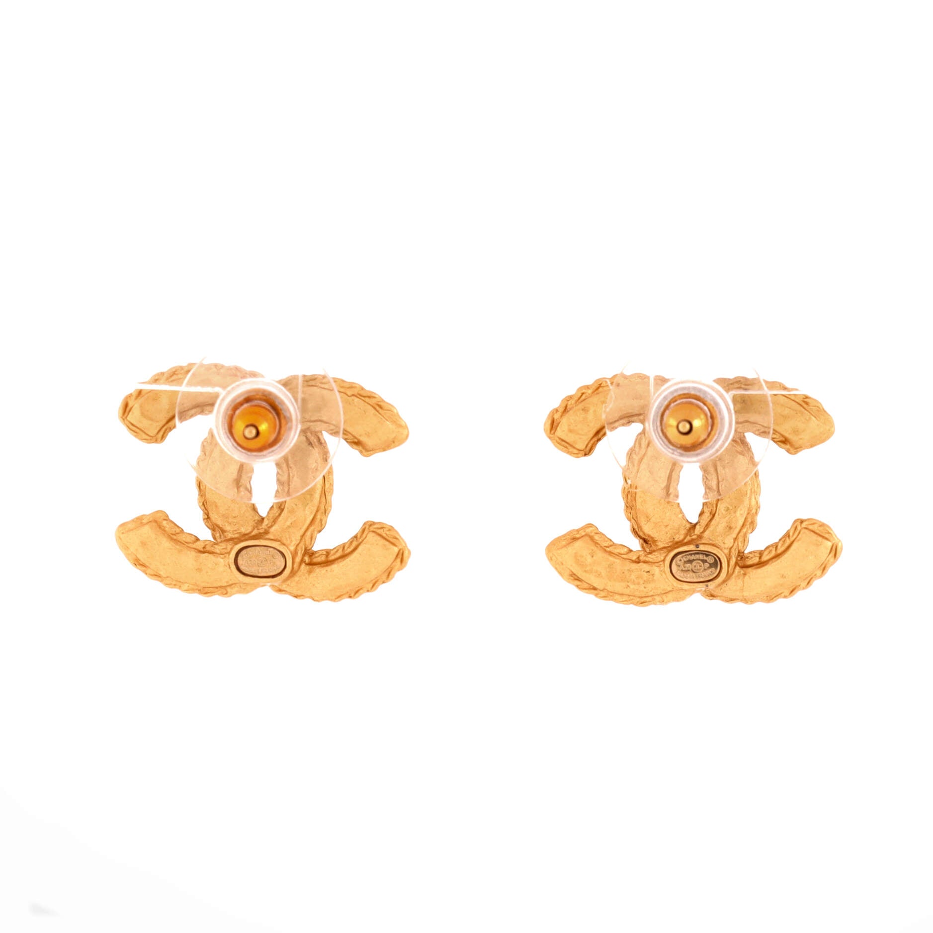 CC Stud Earrings Metal with Crystals