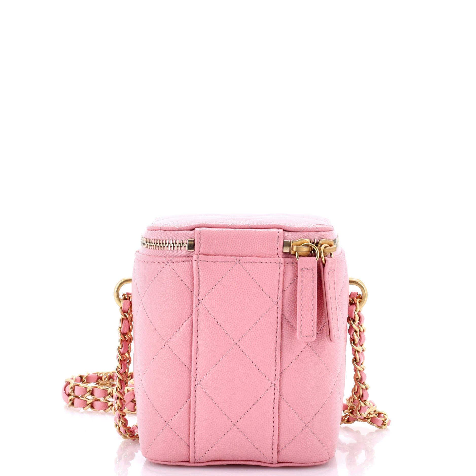 Vertical CC Link Vanity Case with Chain Quilted Caviar Small