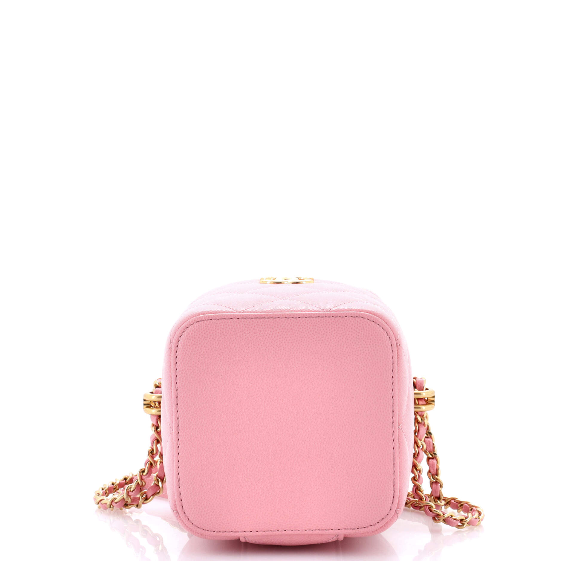 Vertical CC Link Vanity Case with Chain Quilted Caviar Small