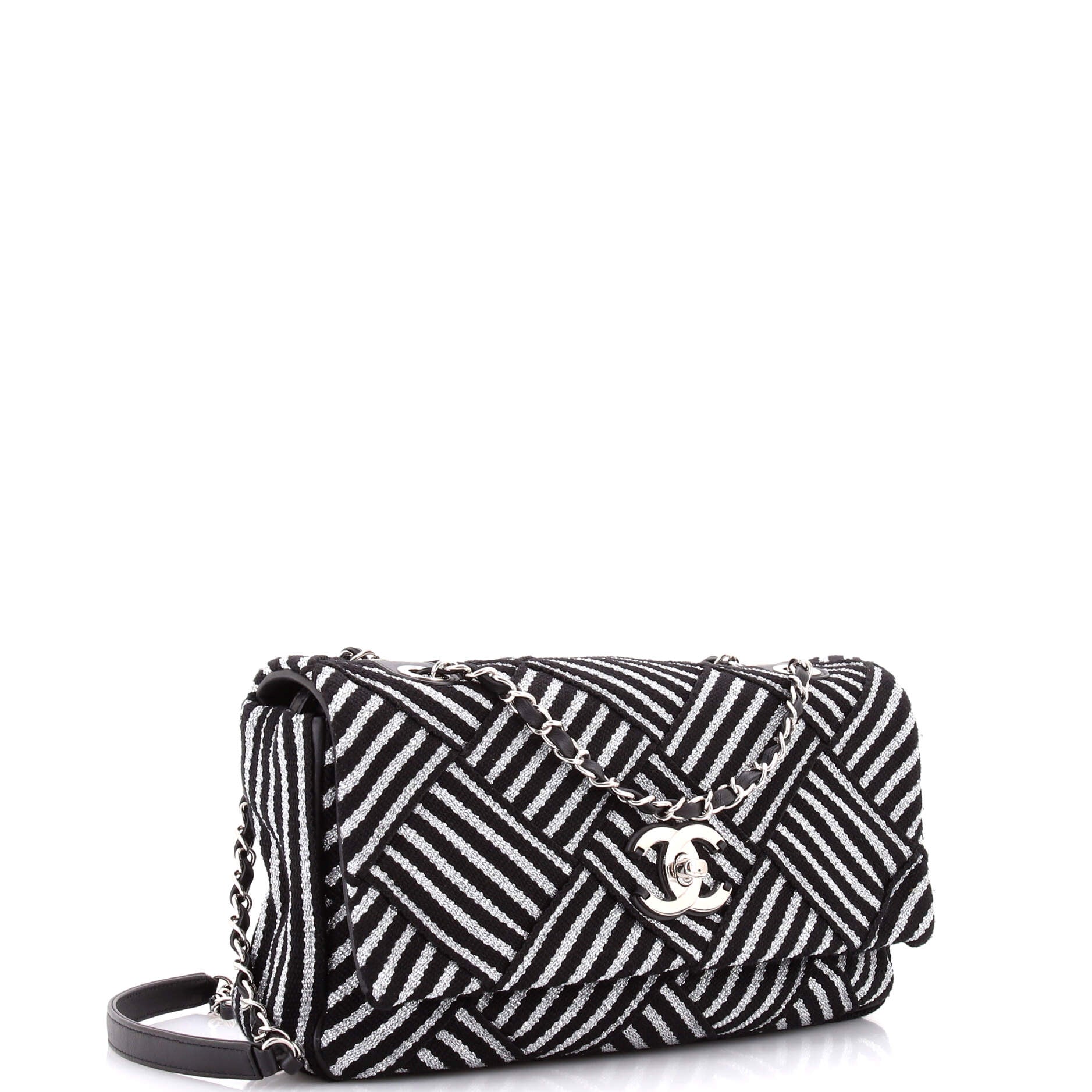 CC Flap Bag Woven Striped Canvas Medium