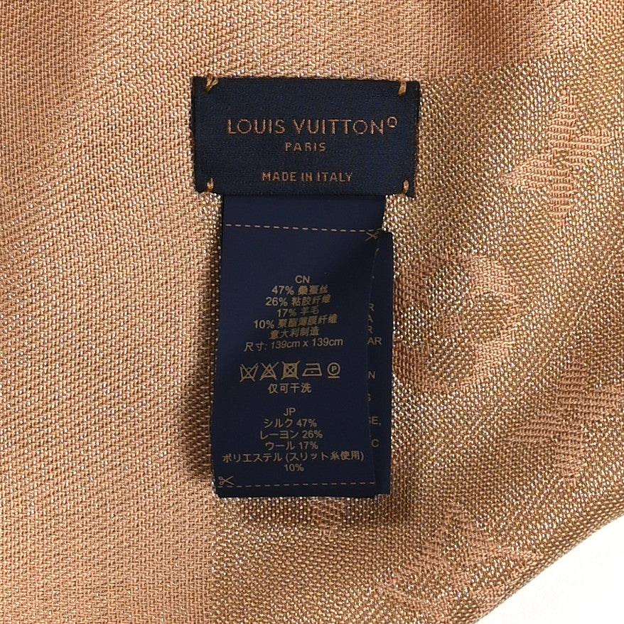 Silk Wool Monogram Shine Shawl Caramel