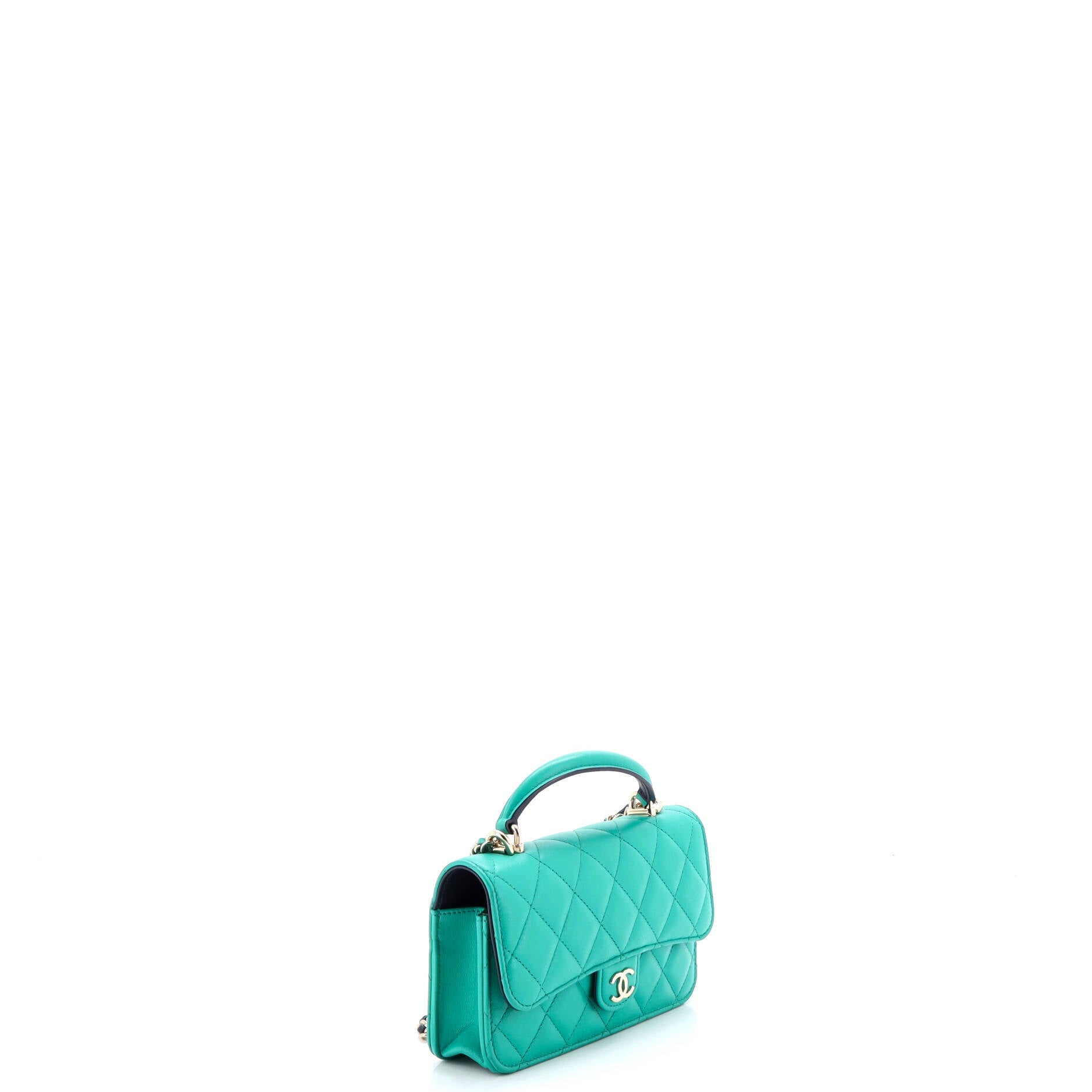Classic Top Handle Flap Phone Holder with Chain Quilted Lambskin