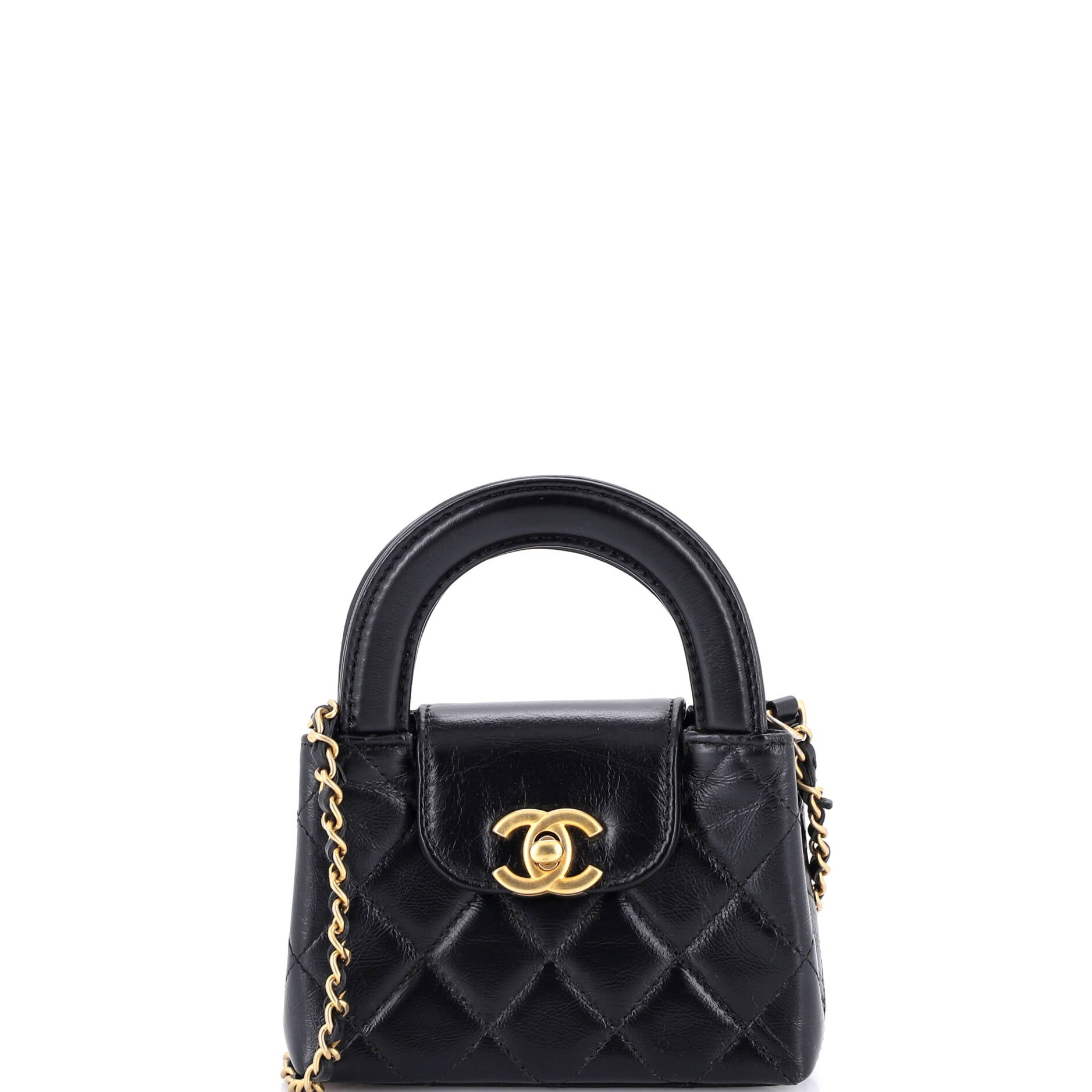 Kelly Top Handle Shopping Bag Quilted Shiny Aged Calfskin Nano