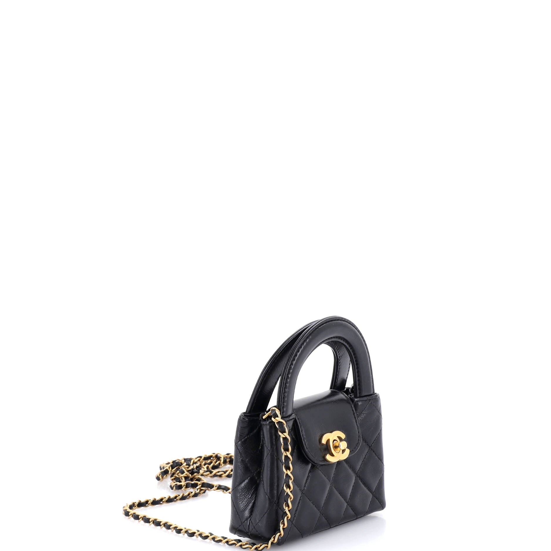 Kelly Top Handle Shopping Bag Quilted Shiny Aged Calfskin Nano