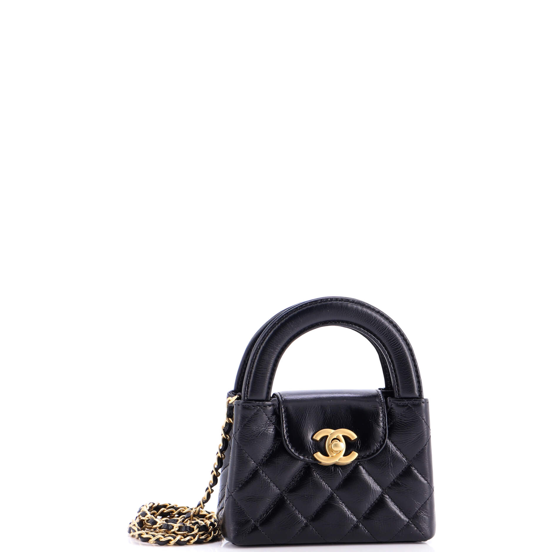 Kelly Top Handle Shopping Bag Quilted Shiny Aged Calfskin Nano