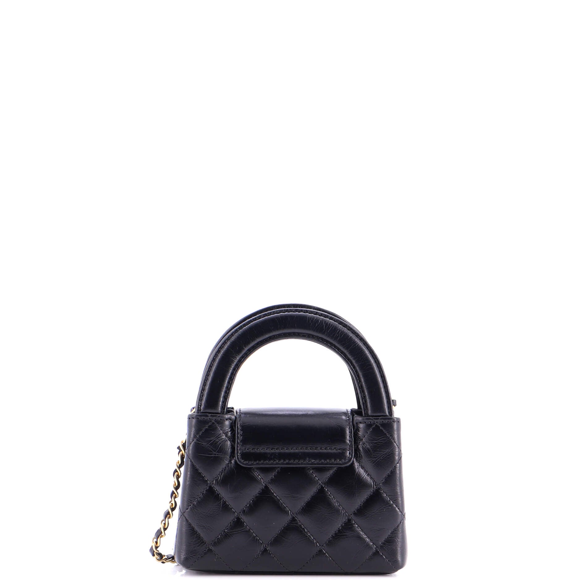 Kelly Top Handle Shopping Bag Quilted Shiny Aged Calfskin Nano