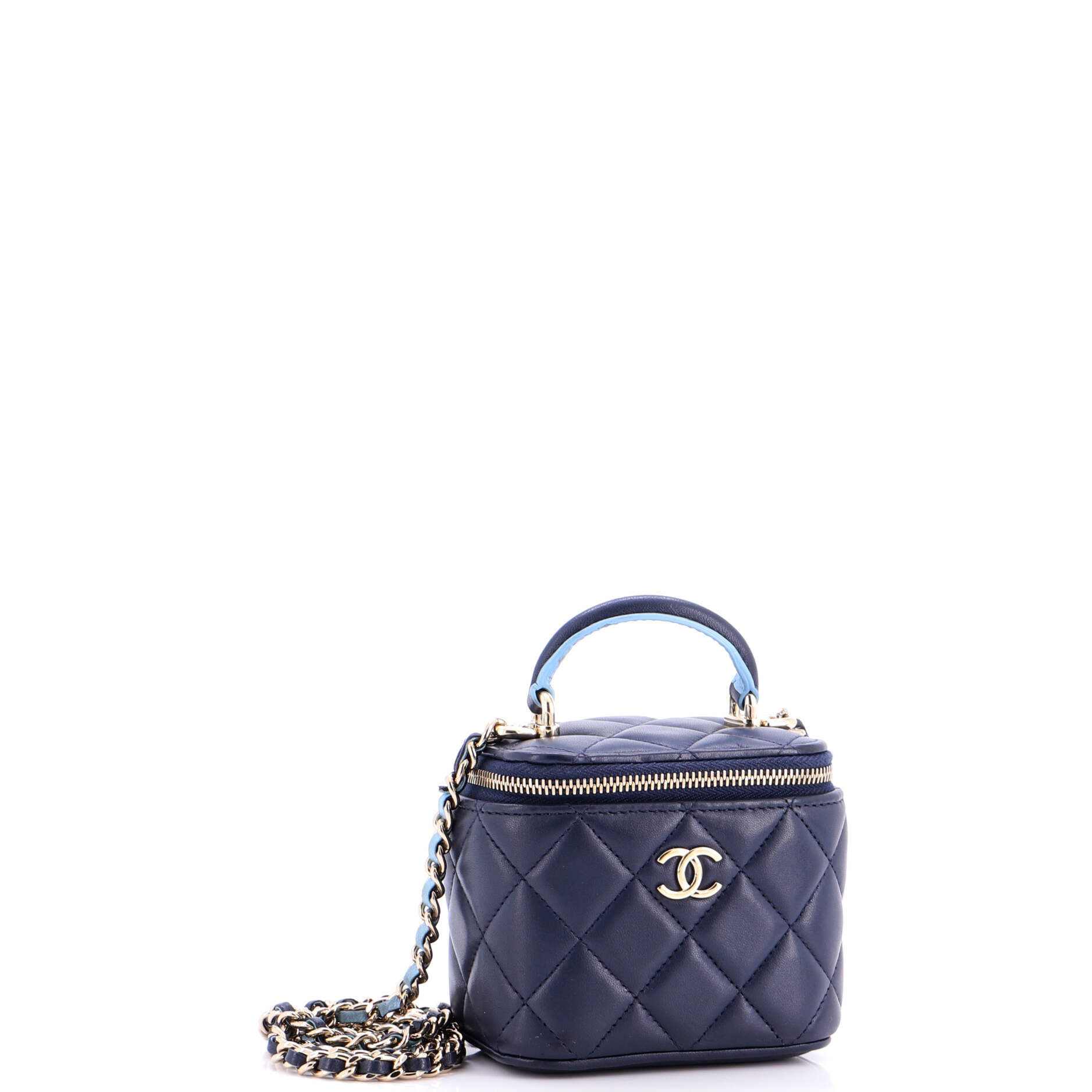 Classic Top Handle Vanity Case with Chain Quilted Lambskin Mini