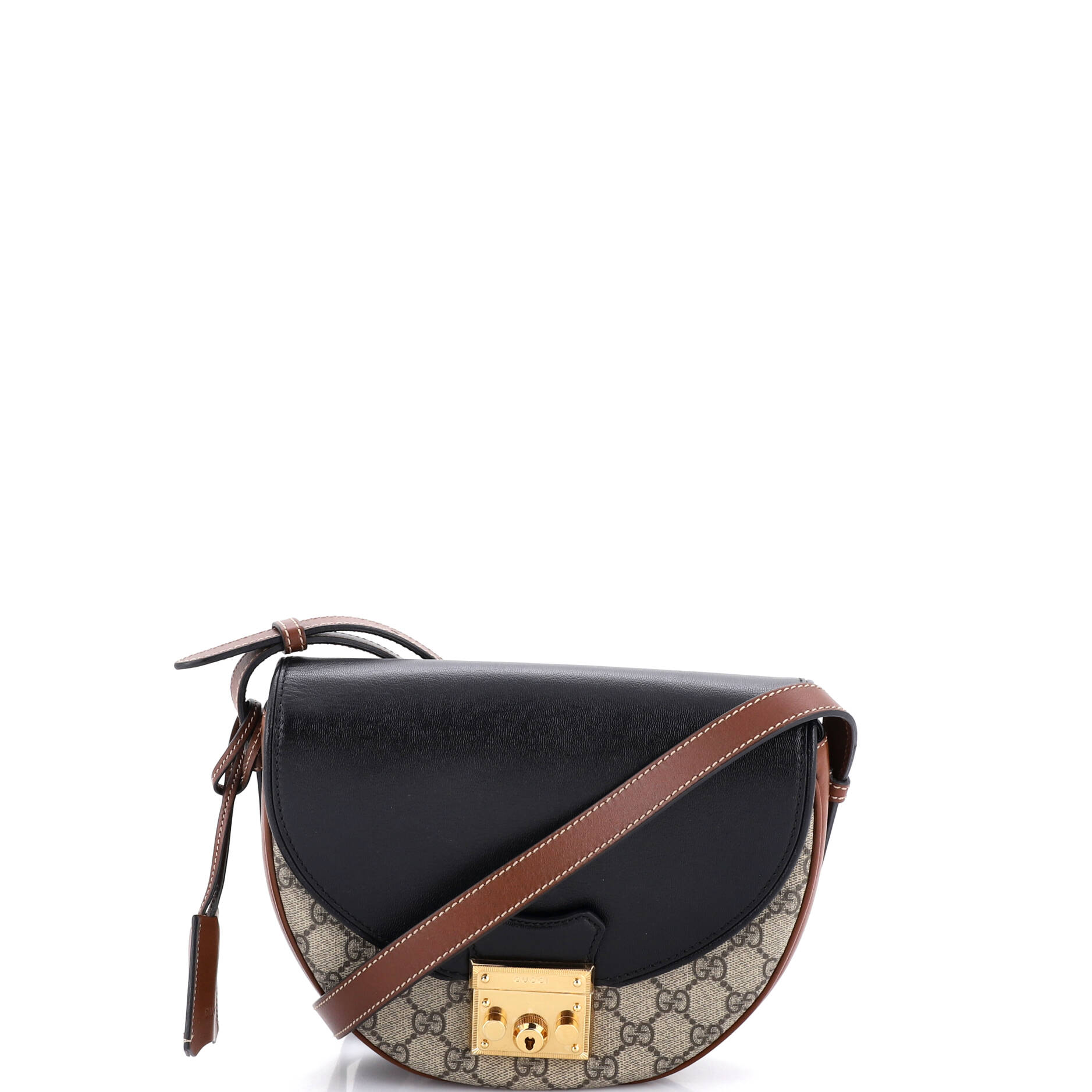 Padlock Saddle Shoulder Bag GG Coated Canvas and Leather Small
