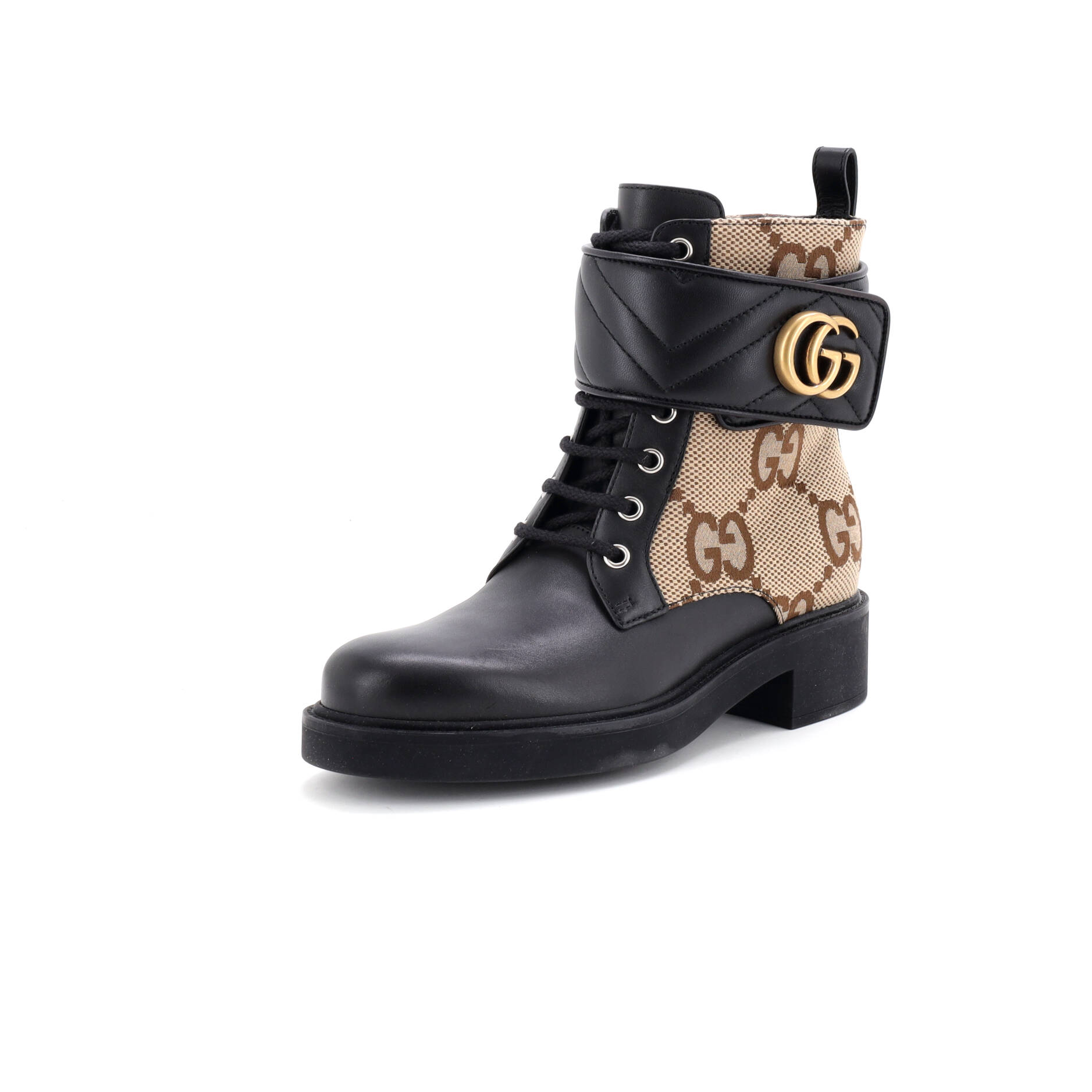 Women's GG Marmont Lace Up Ankle Boots Jumbo GG Canvas and Leather