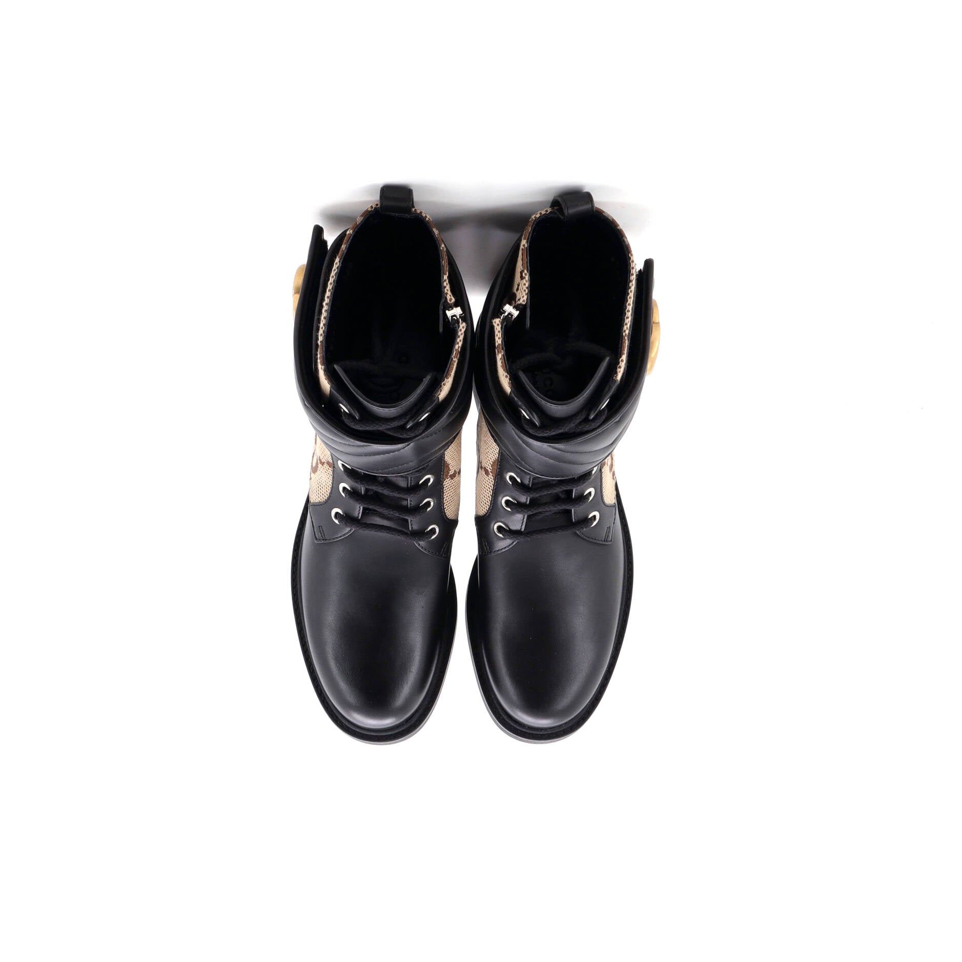 Women's GG Marmont Lace Up Ankle Boots Jumbo GG Canvas and Leather
